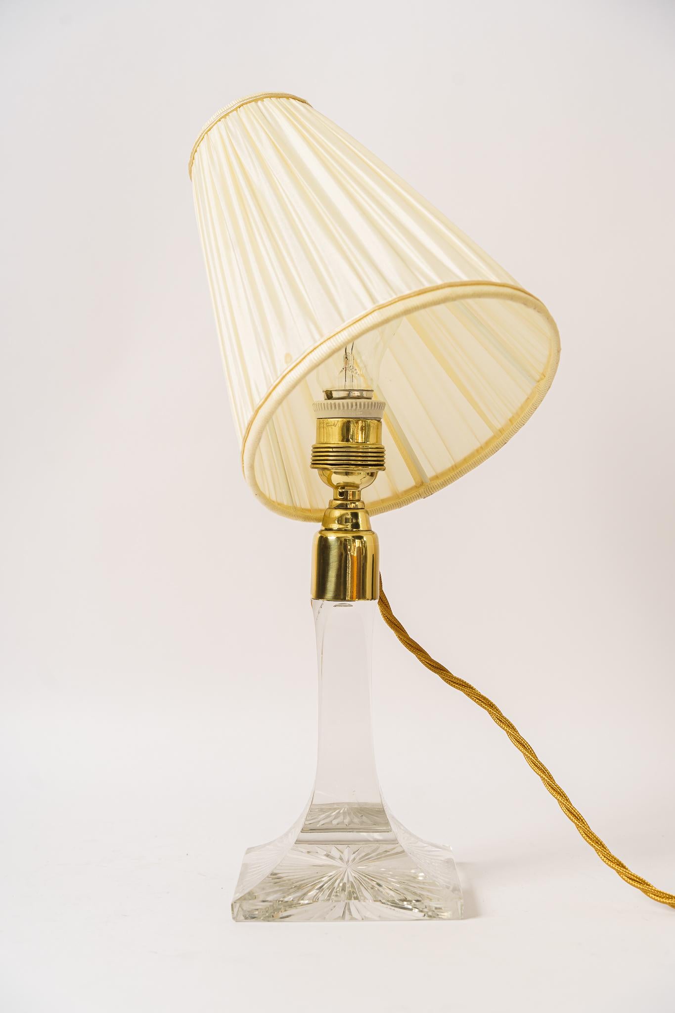 Art Deco Glass Table Lamp with Fabric Shade Vienna Around 1920s For Sale 2