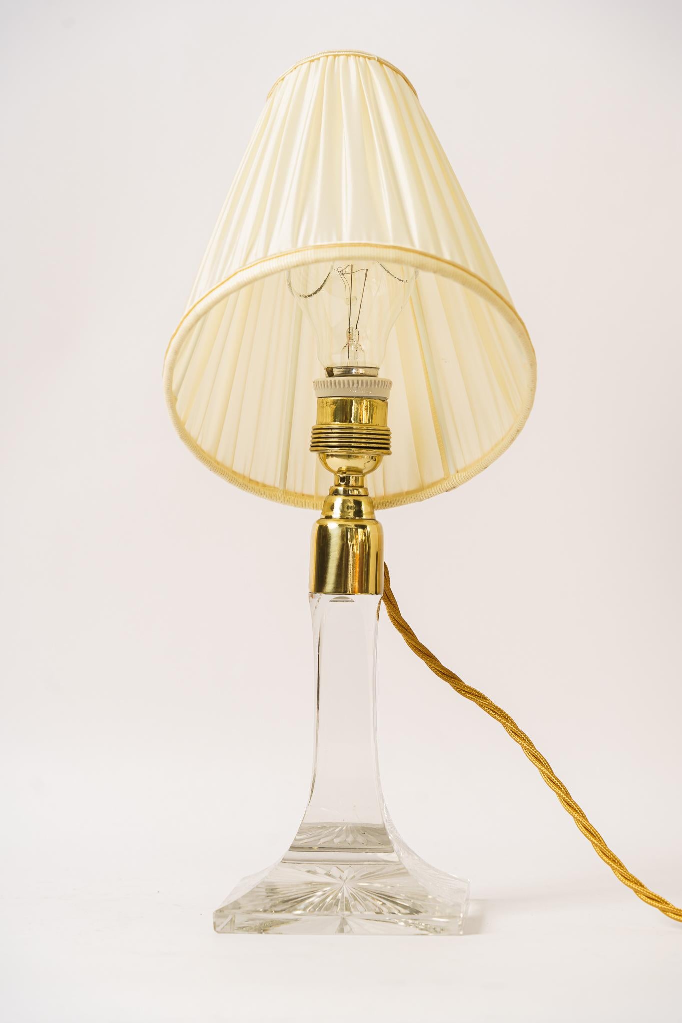 Art Deco Glass Table Lamp with Fabric Shade Vienna Around 1920s For Sale 3