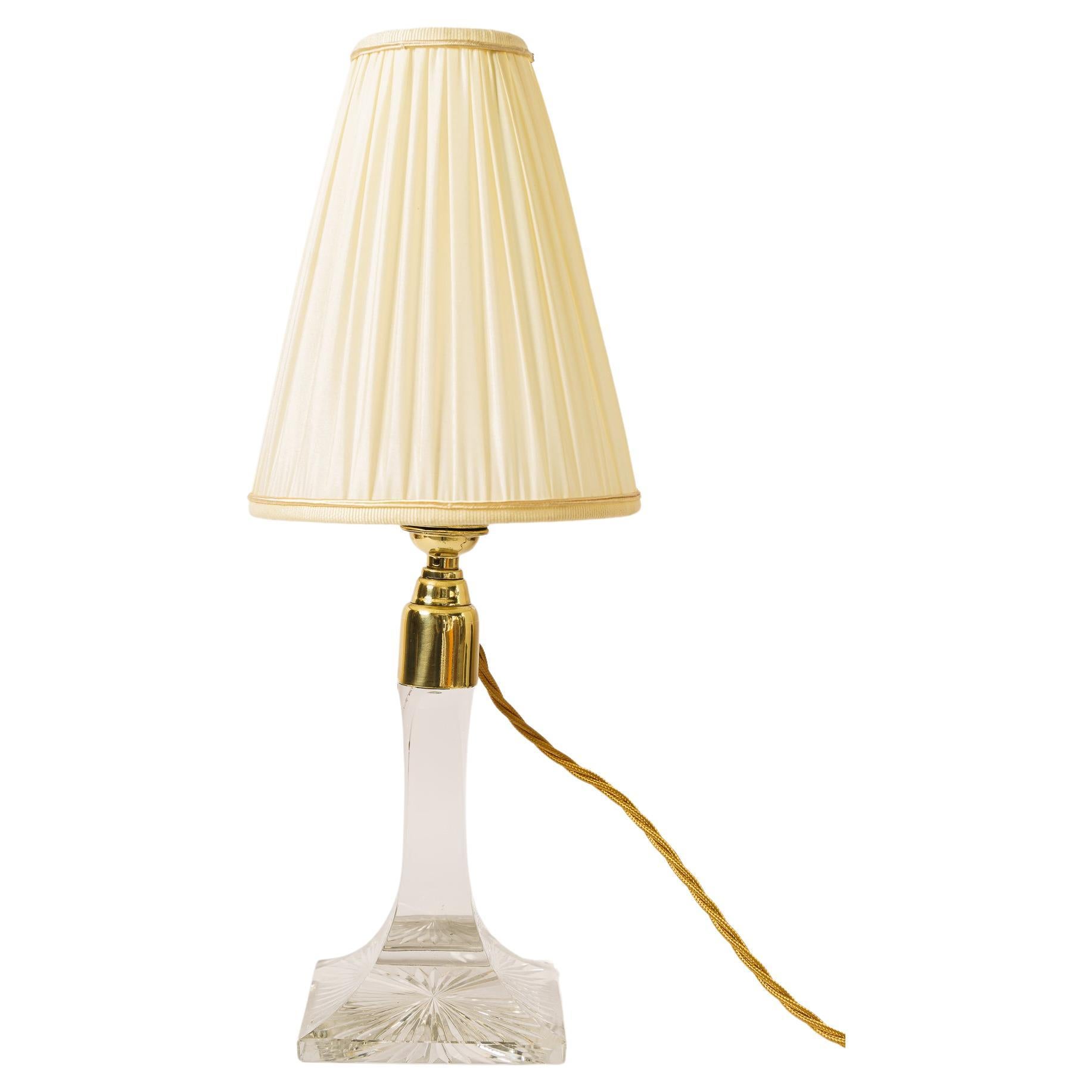 Art Deco Glass Table Lamp with Fabric Shade Vienna Around 1920s For Sale