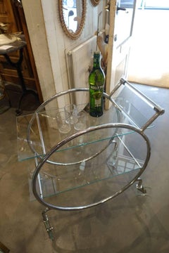 Art Deco Glass and Chrome Drinks Cart