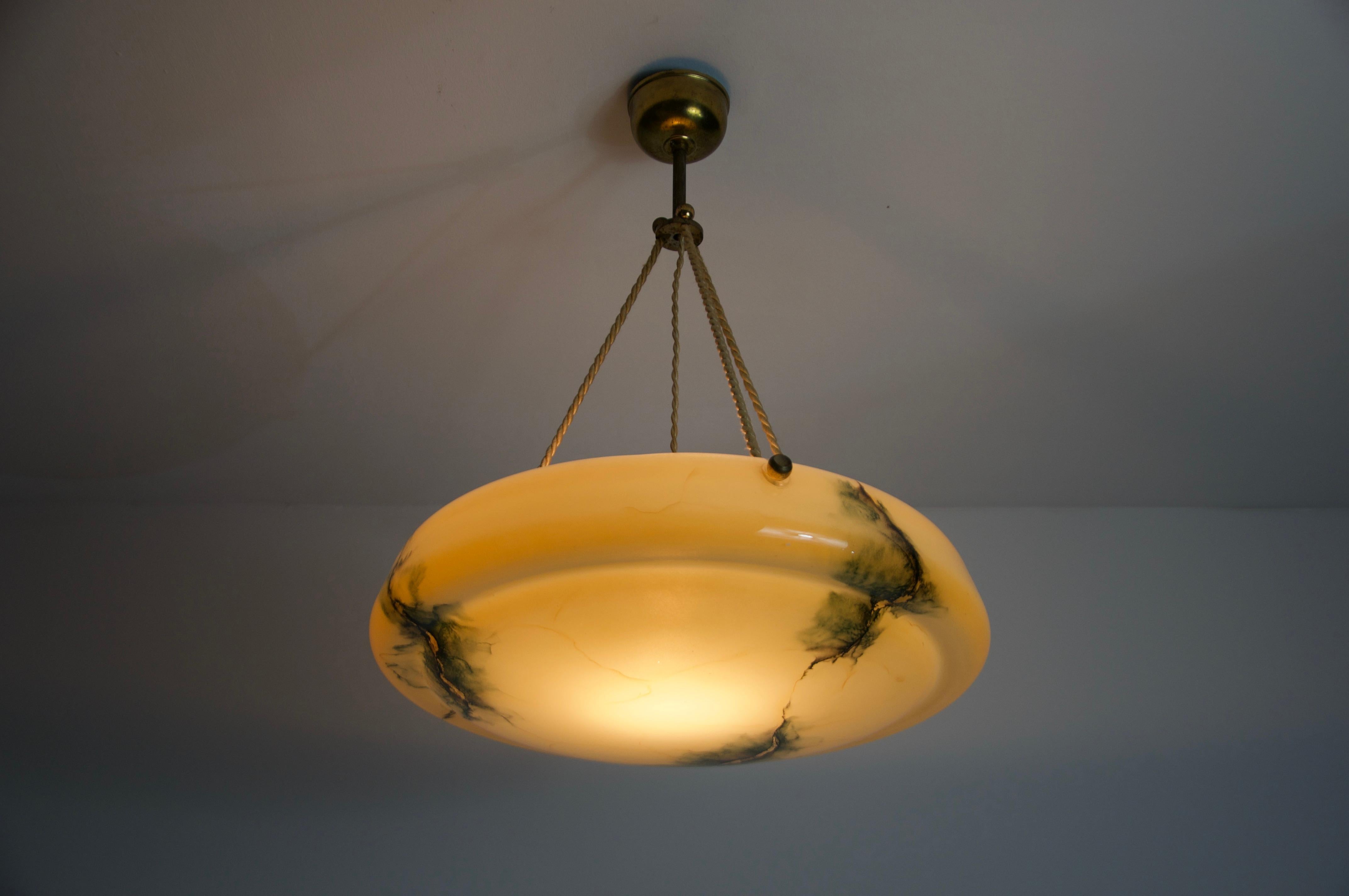 Art Deco Glass and Brass Ceiling Lamp, 1930s, Germany For Sale 5