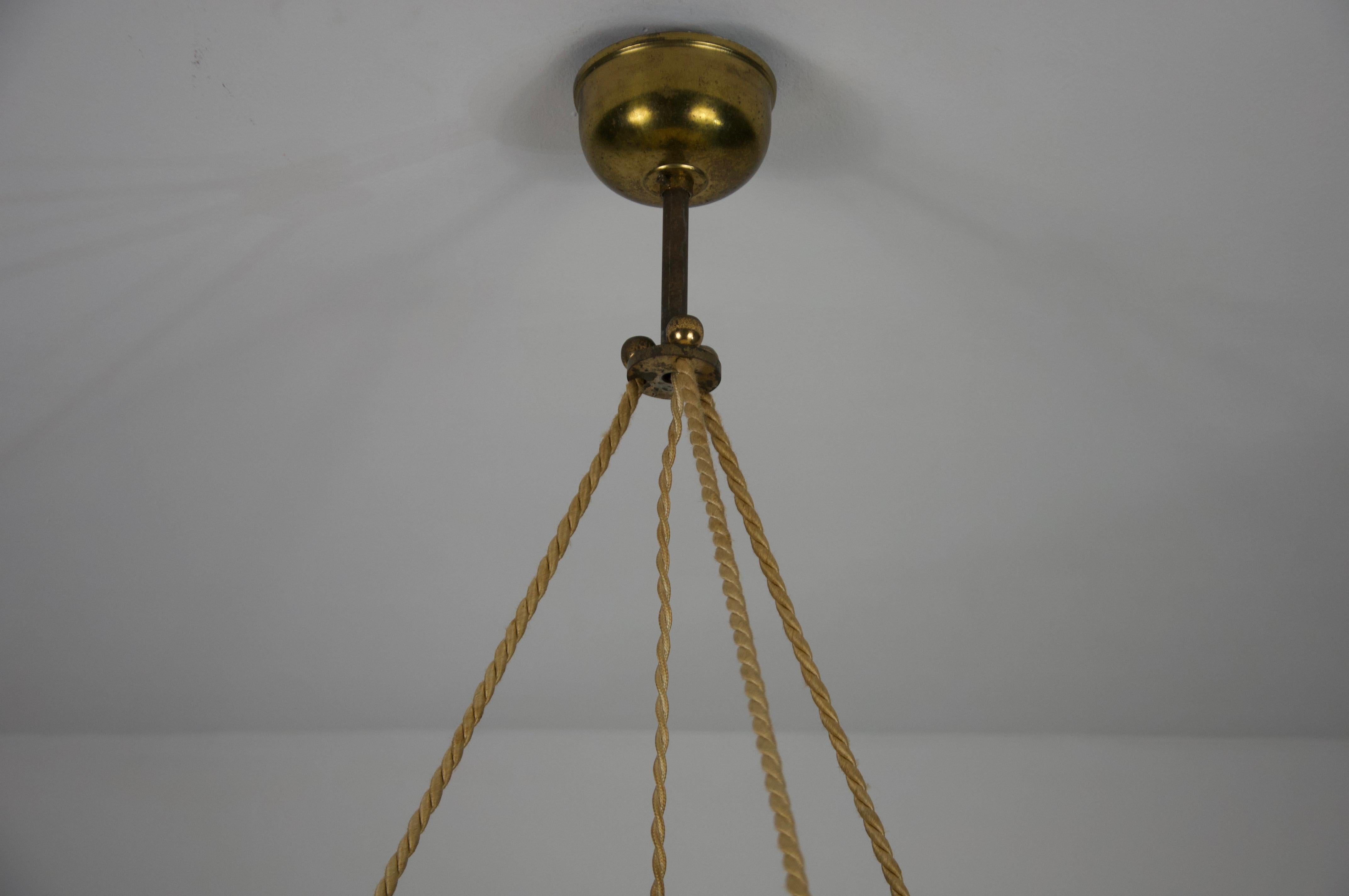 Art Deco Glass and Brass Ceiling Lamp, 1930s, Germany In Good Condition For Sale In Hagenbach, DE