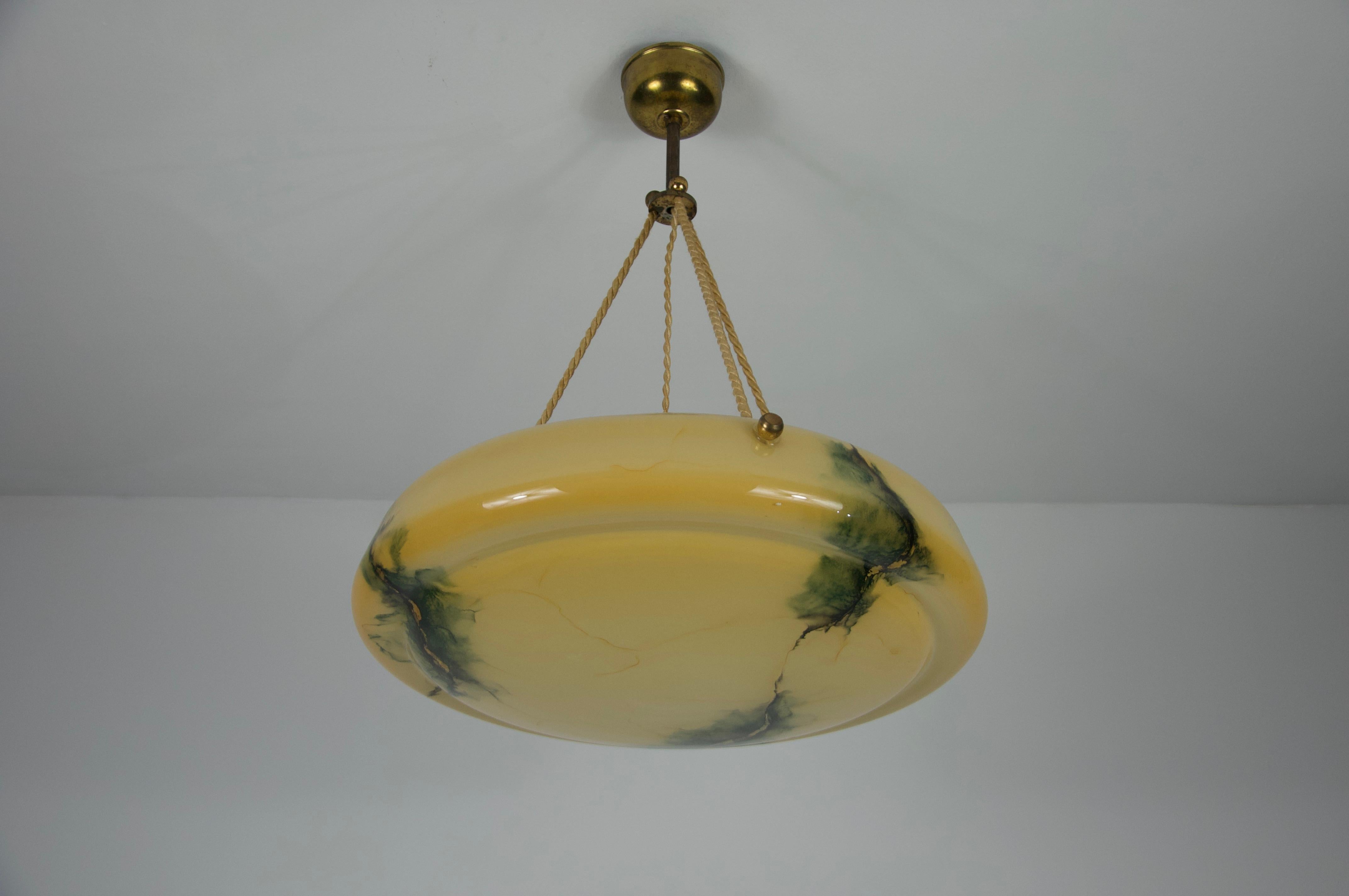 Art Deco Glass and Brass Ceiling Lamp, 1930s, Germany For Sale 1