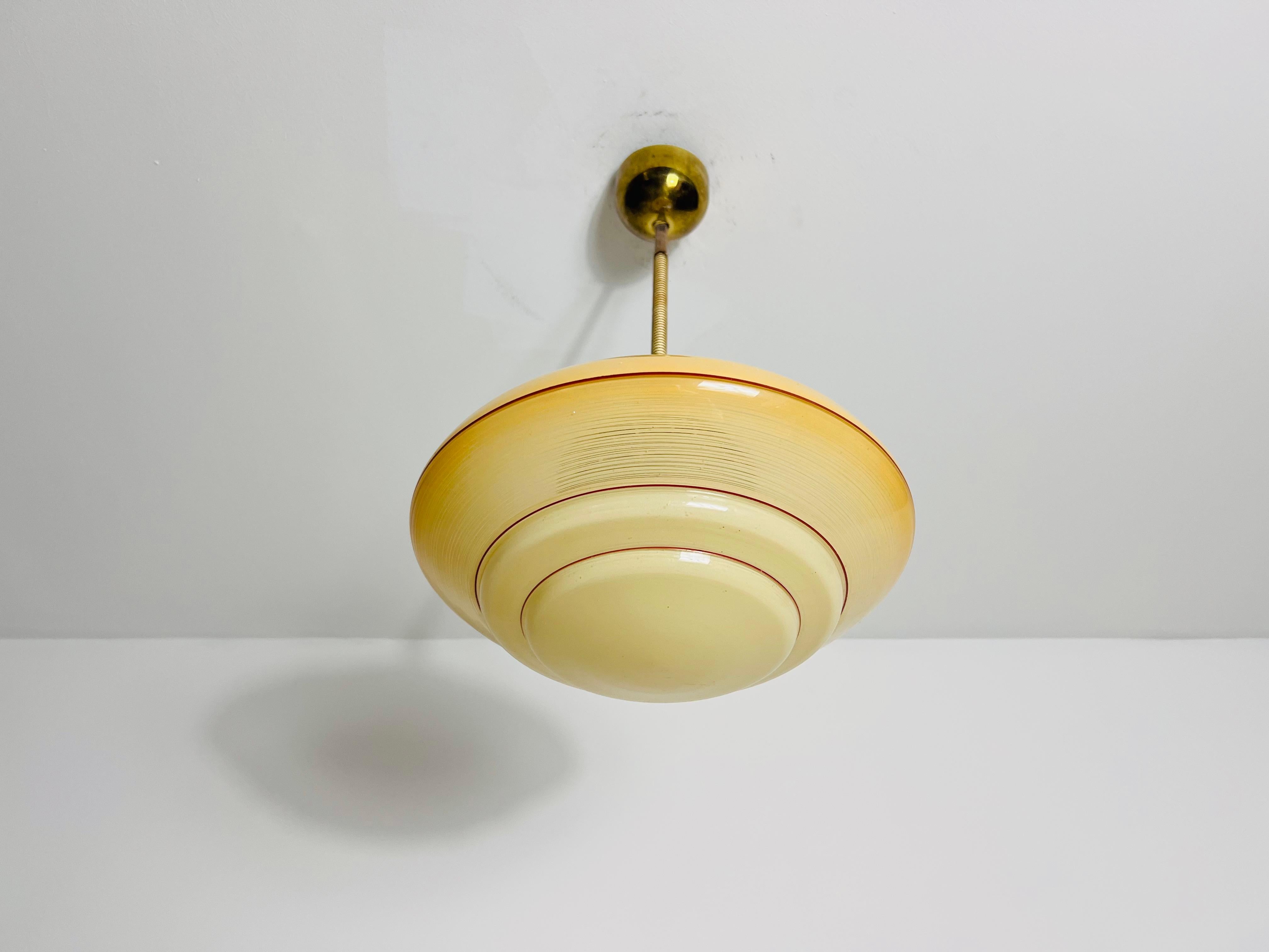 Vetro Lampada da soffitto in vetro e ottone Art Deco, anni '30, Germania in vendita