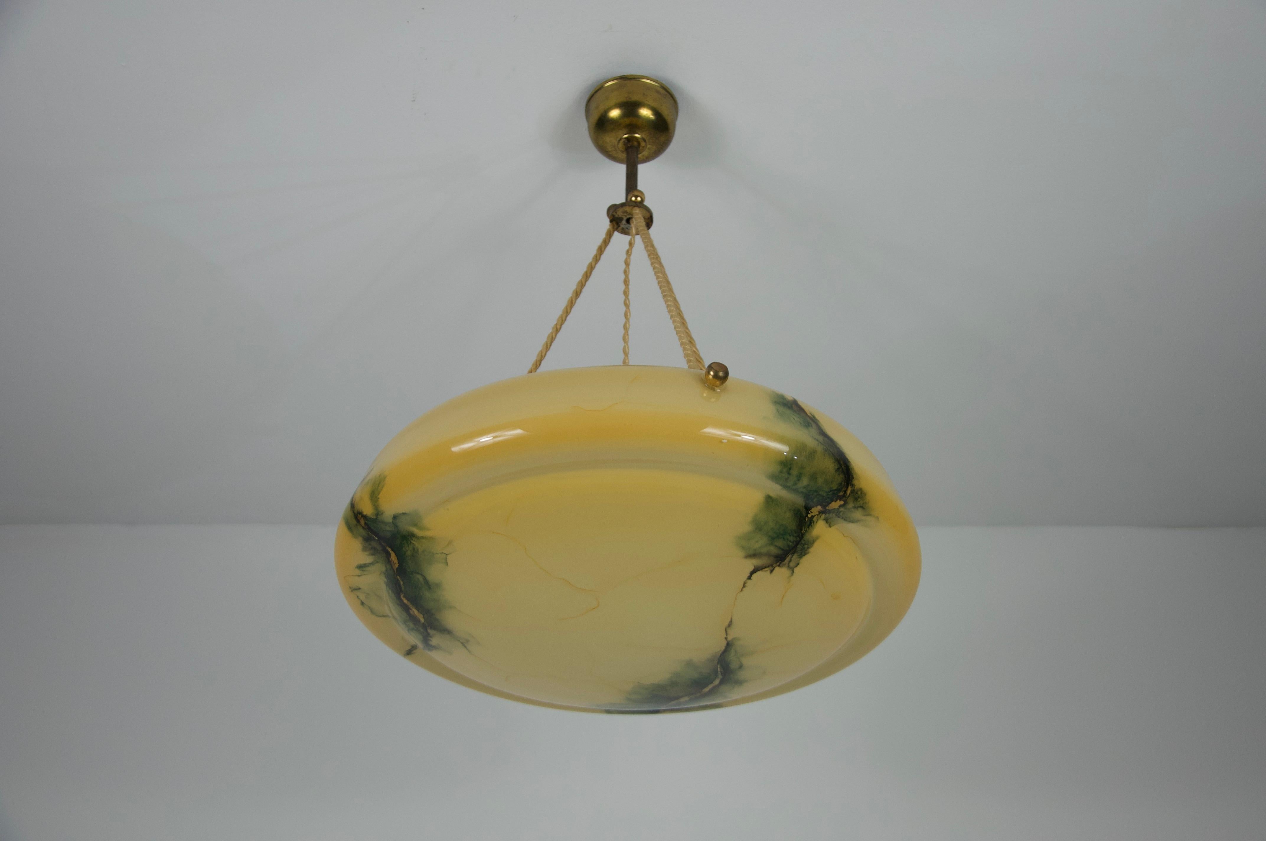 Art Deco Glass and Brass Ceiling Lamp, 1930s, Germany For Sale 2