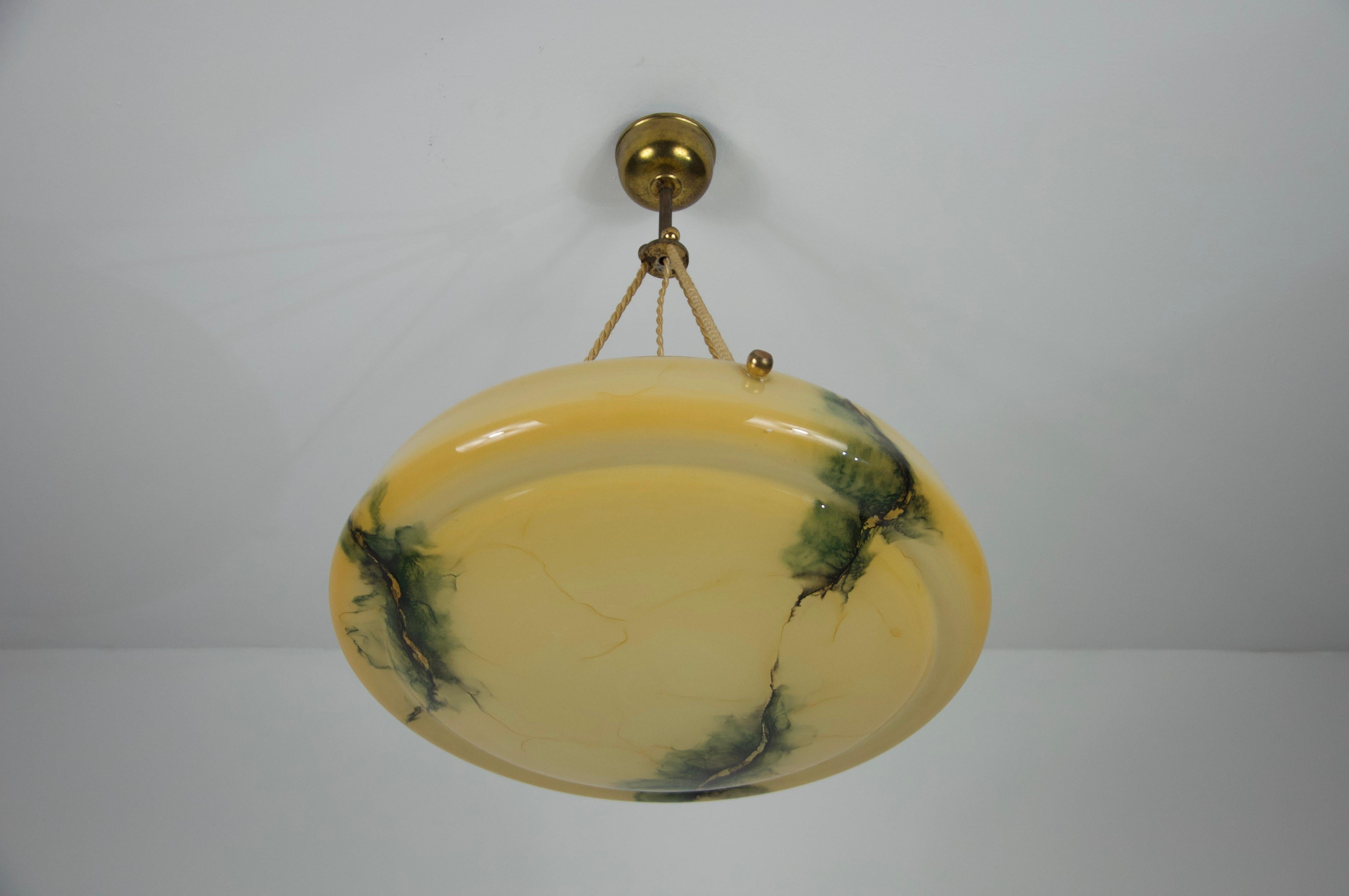 Art Deco Glass and Brass Ceiling Lamp, 1930s, Germany For Sale 3