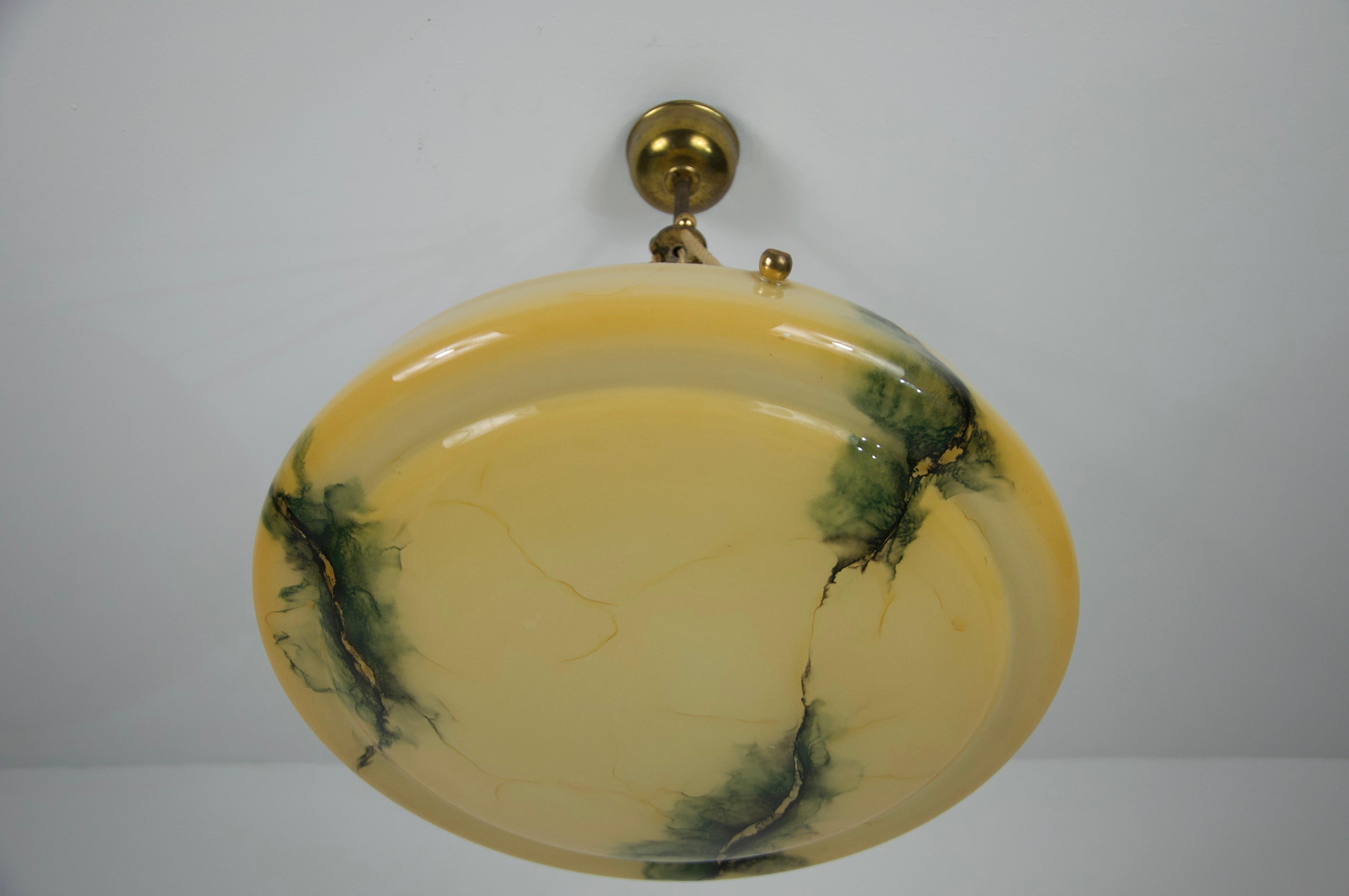 Art Deco Glass and Brass Ceiling Lamp, 1930s, Germany For Sale 4