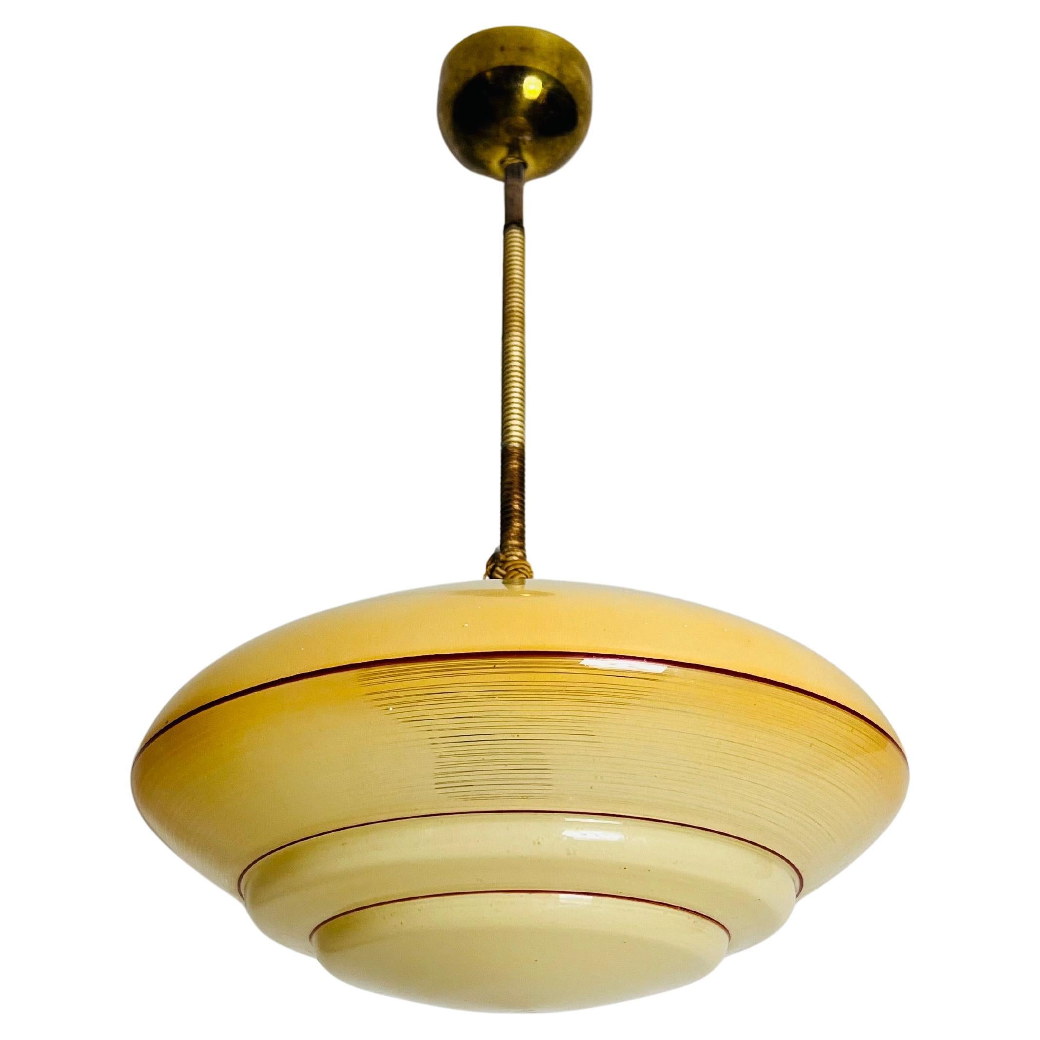 Art Deco Glass and Brass Ceiling Lamp, 1930s, Germany