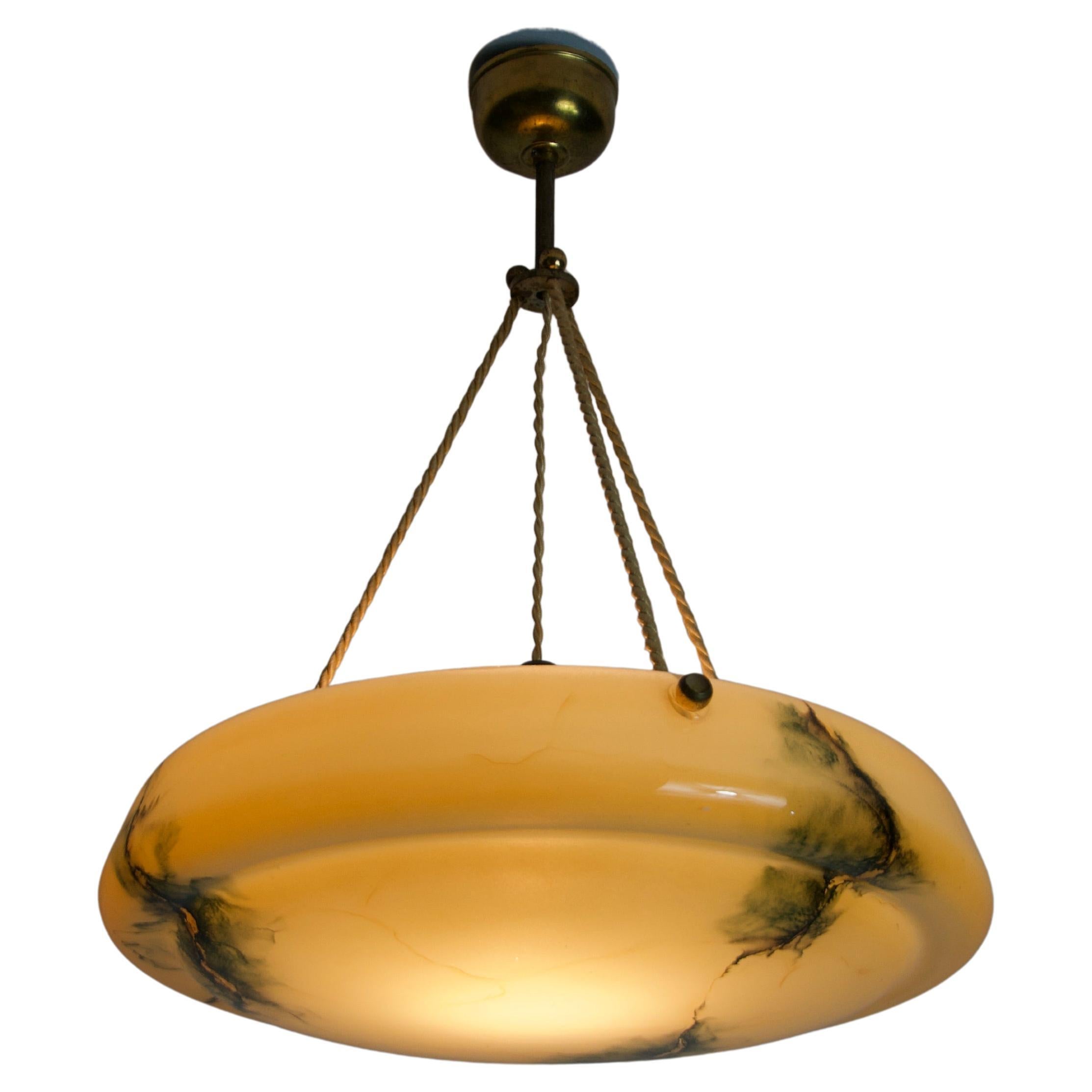 Art Deco Glass and Brass Ceiling Lamp, 1930s, Germany