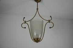 Art Deco Glass and Brass Ceiling Lamp, 1930s, Italy