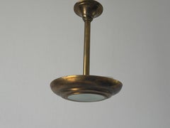 Art Deco Glass and Brass Ceiling Lamp, 1940s, France