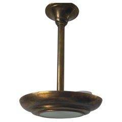 Art Deco Glass and Brass Ceiling Lamp, 1940s, France