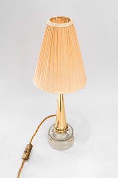 Art Deco Glass and Brass table lamp with fabric shade around 1920s