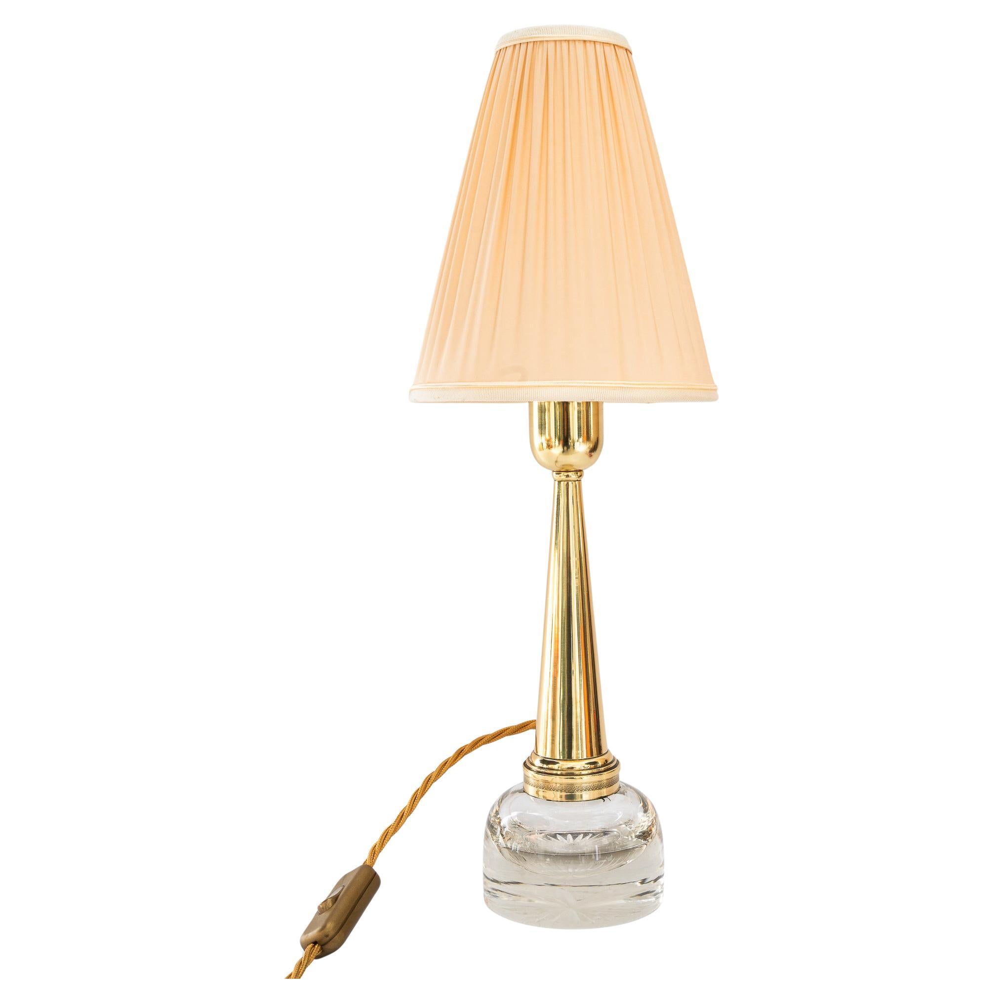 Art Deco Glass and Brass table lamp with fabric shade around 1920s
