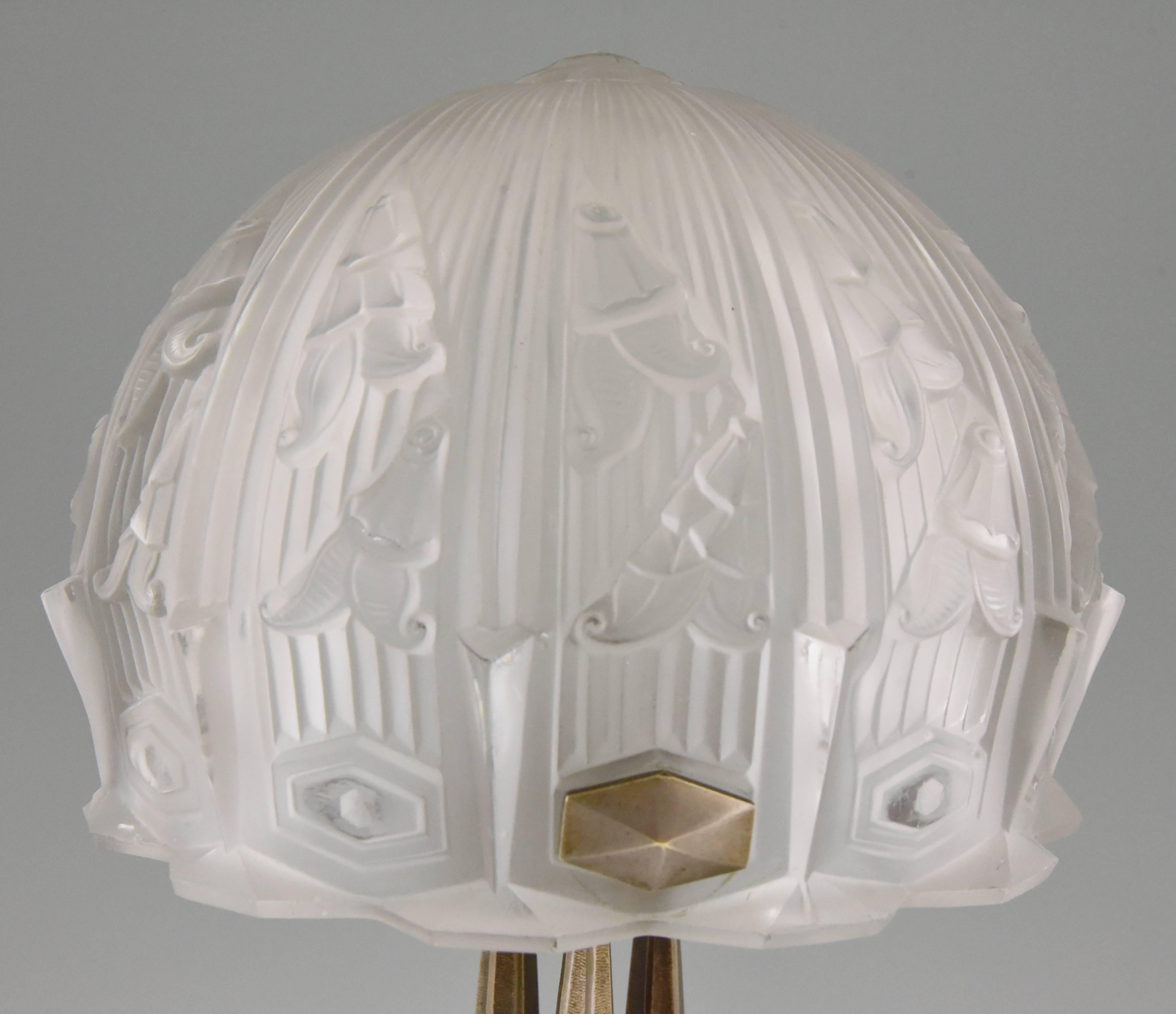 Art Deco Glass and Bronze Desk or Table Lamp RM, France, 1930 4