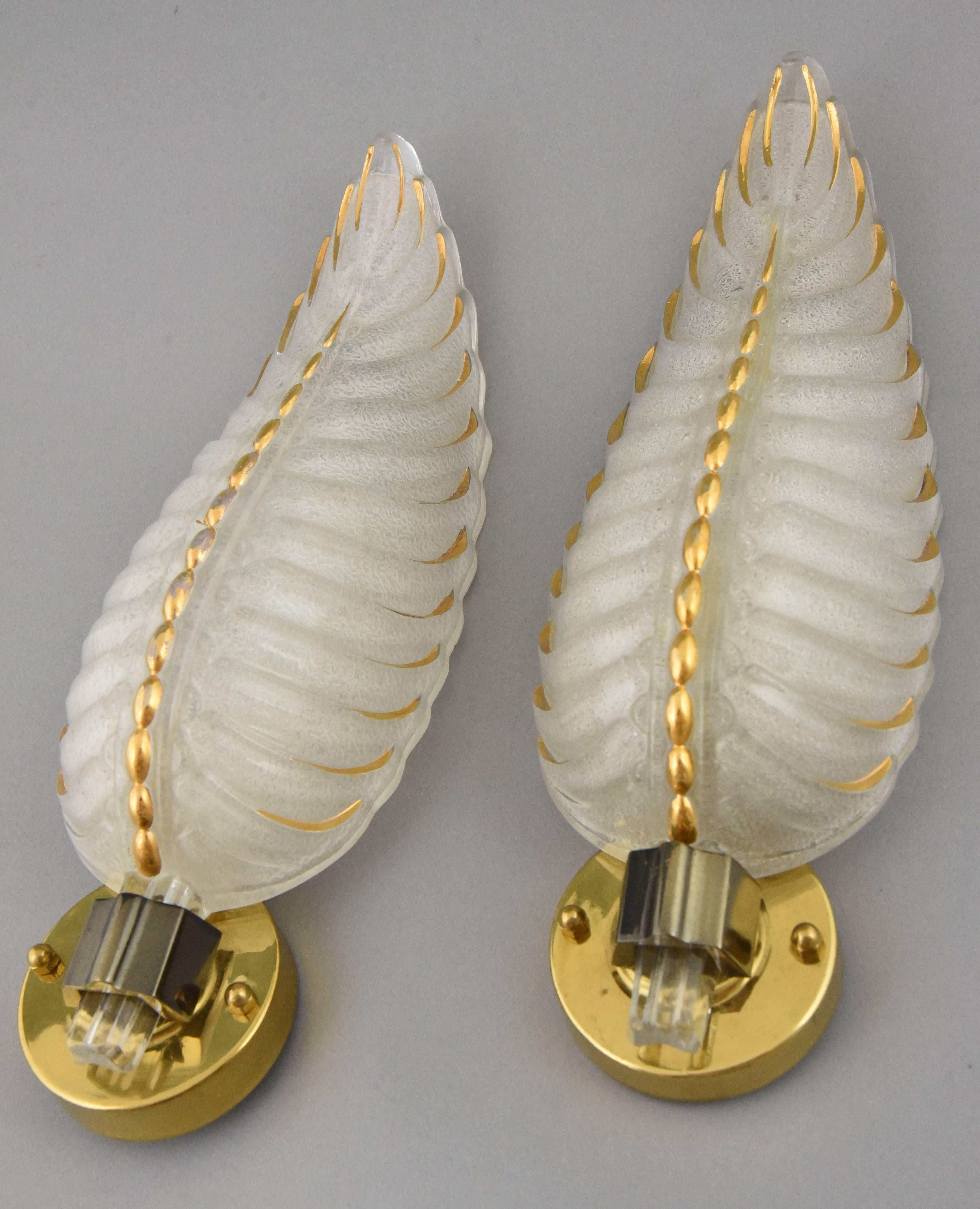 Art Deco Glass and Bronze Wall Lights or Sconces Ezan France In Good Condition In Antwerp, BE