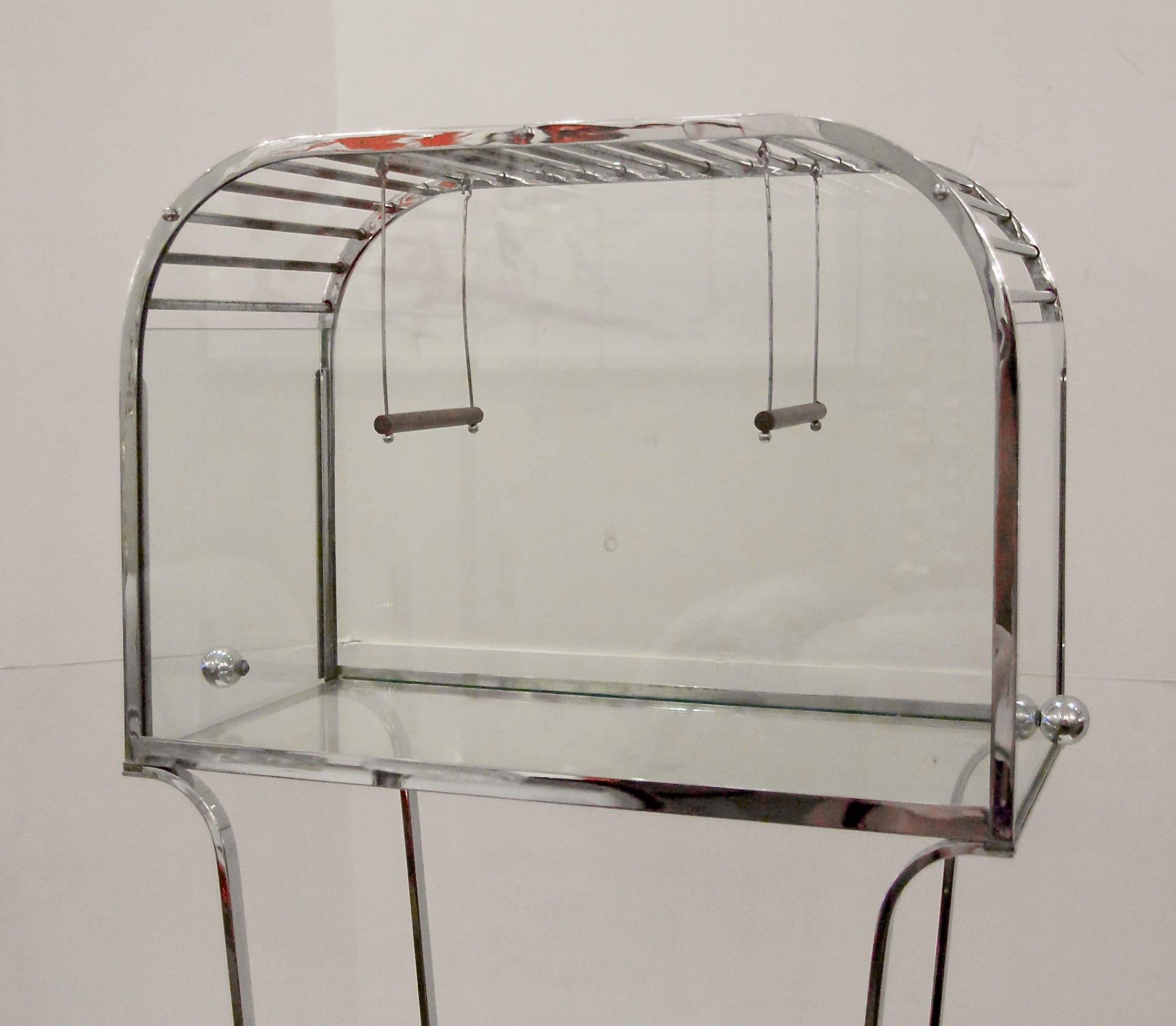 Art Deco Glass and Chrome Birdcage In Good Condition For Sale In Stamford, CT