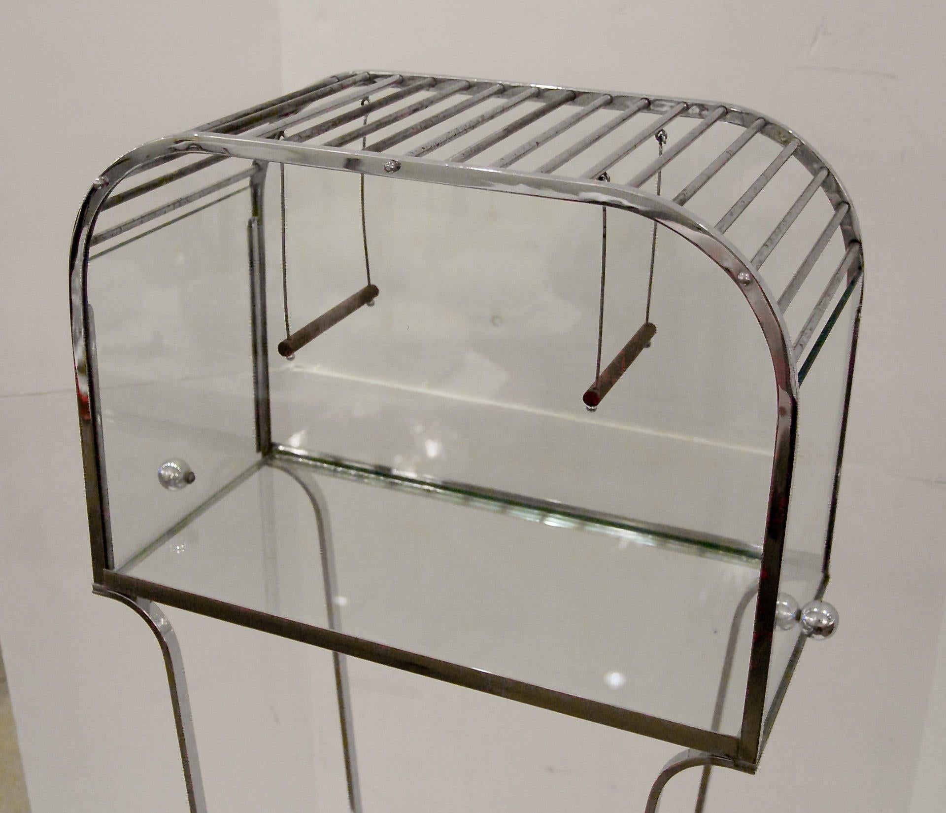 20th Century Art Deco Glass and Chrome Birdcage For Sale