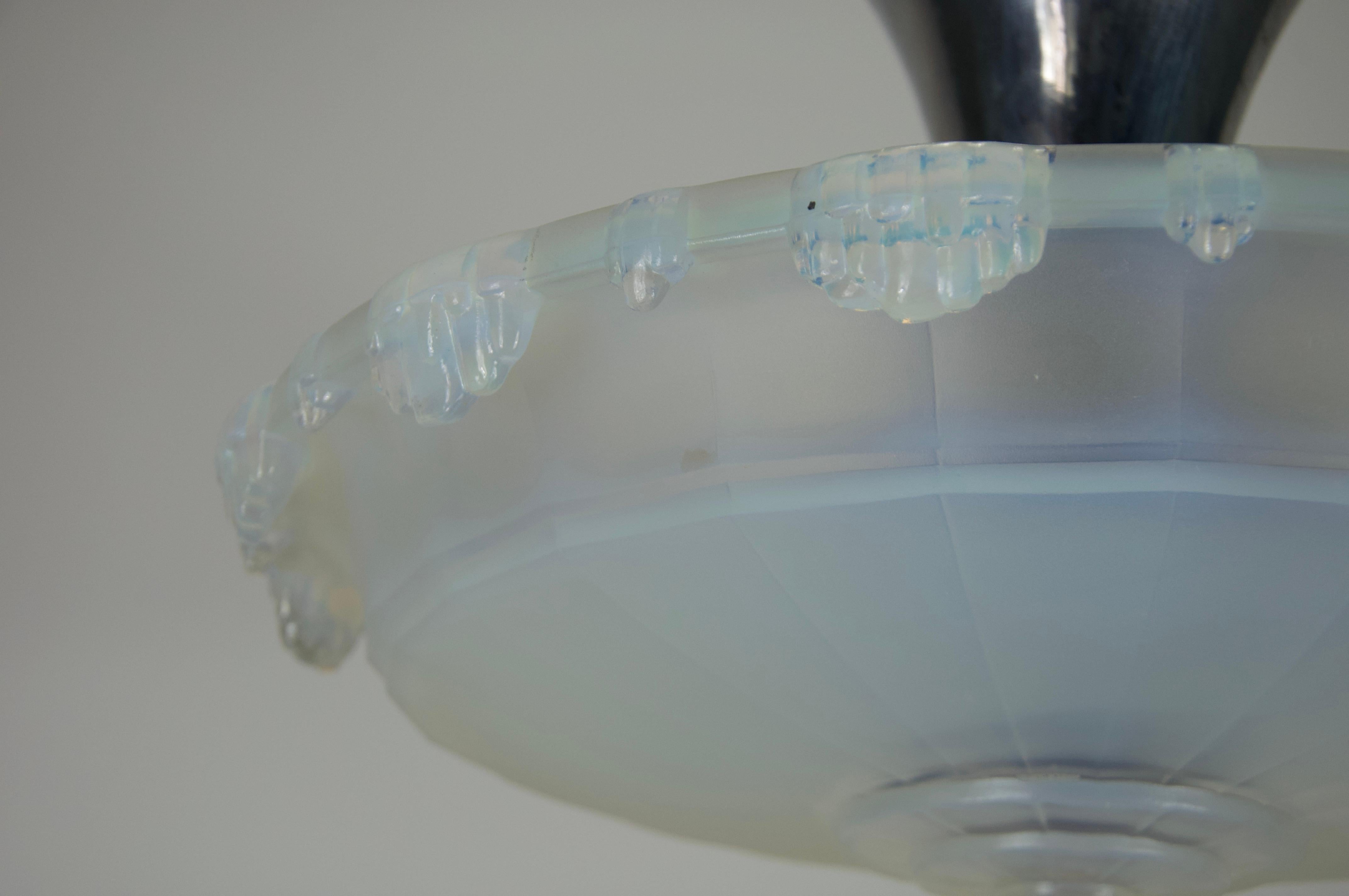 Lámpara de techo Art Decó de cristal y cromo, años 30, Alemania en venta 6