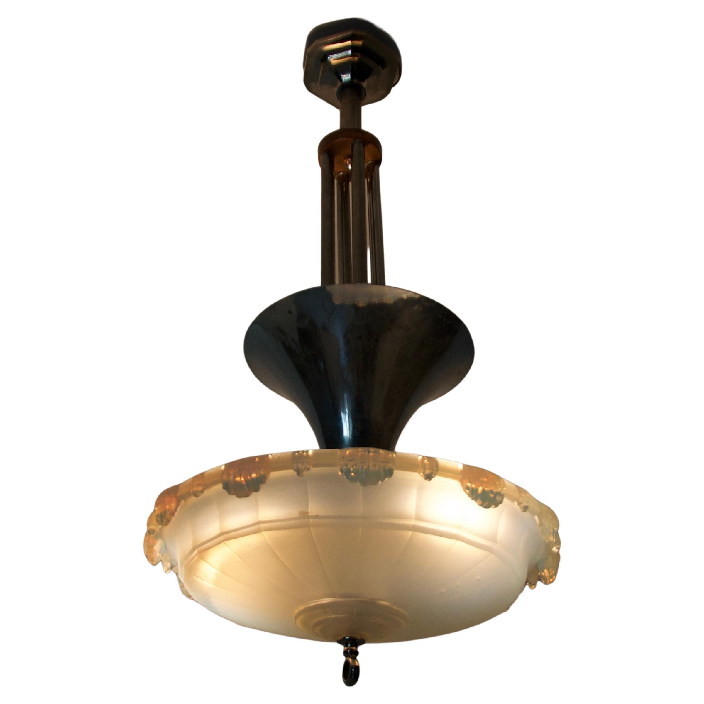 Art Deco Glass and Chrome Ceiling Lamp, 1930s, Germany