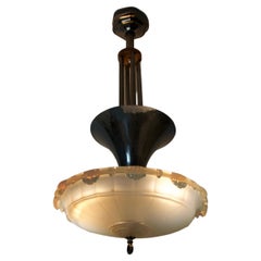Art Deco Glass and Chrome Ceiling Lamp, 1930s, Germany