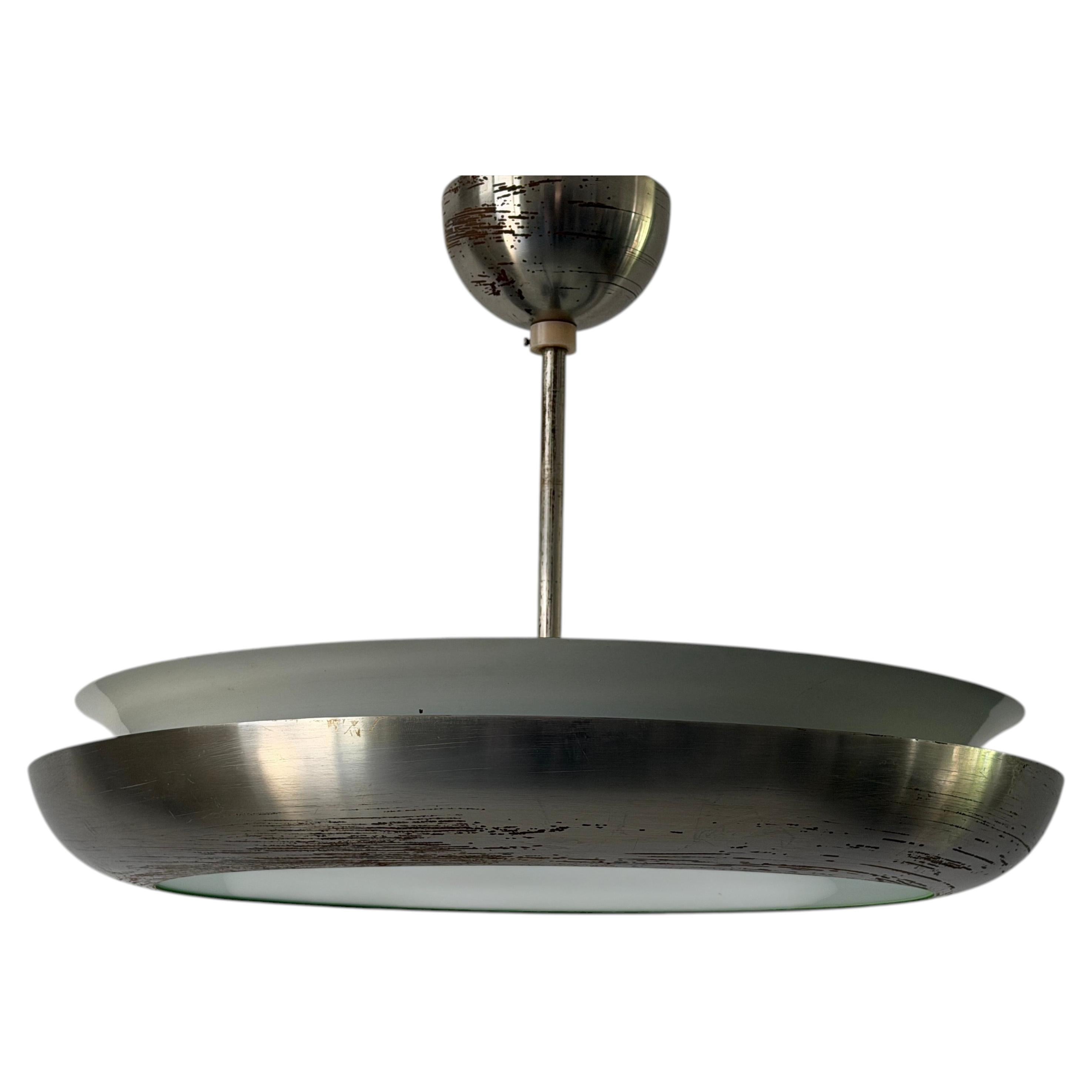 Art Deco Glass and Chrome Ceiling Lamp, 1940s, Germany