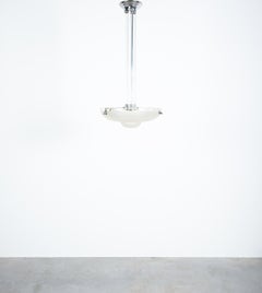 Art Deco Opaline Glass and Chrome Chandelier, France, circa 1930