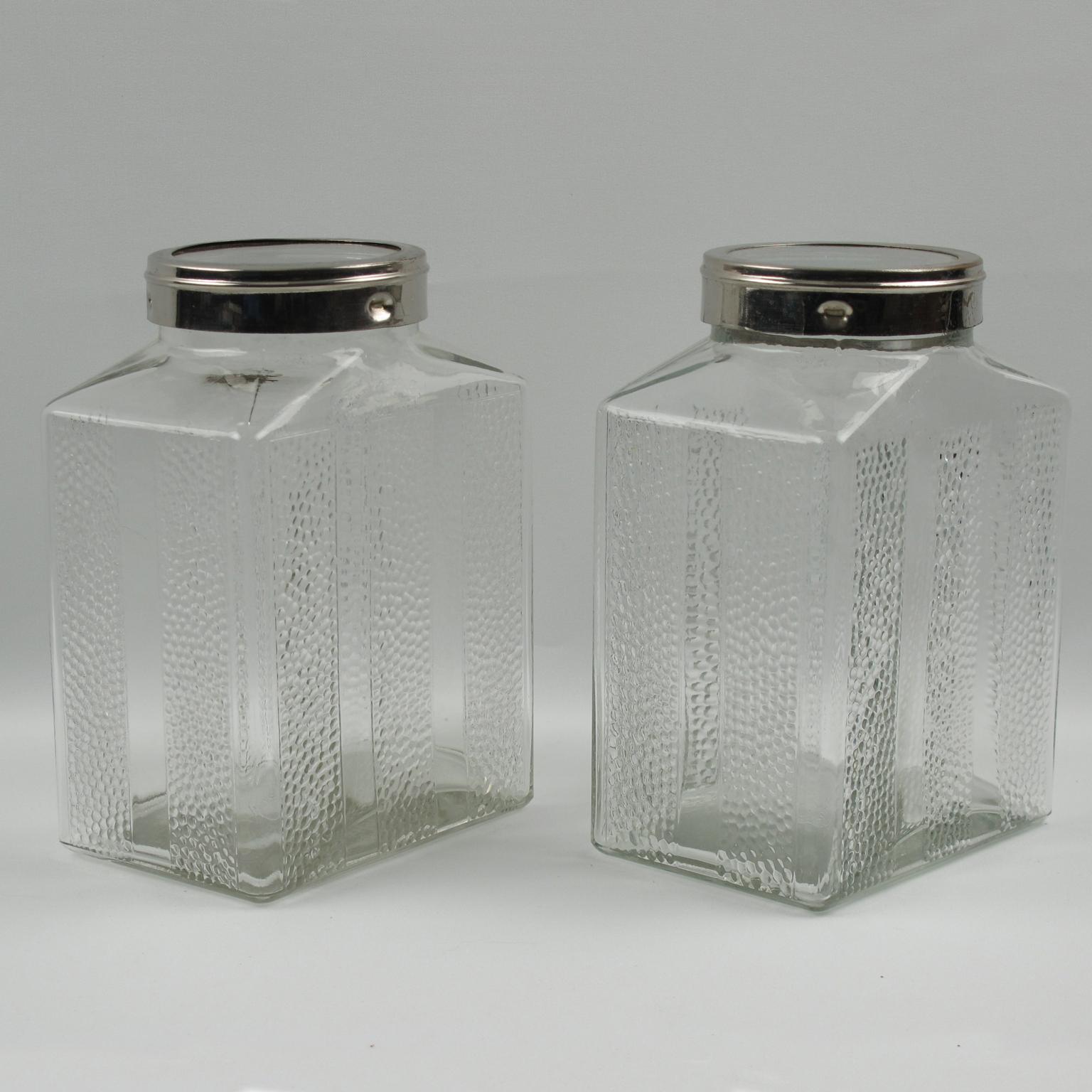 Art Deco Glass and Chrome Kitchen Canister Jar, a pair 1
