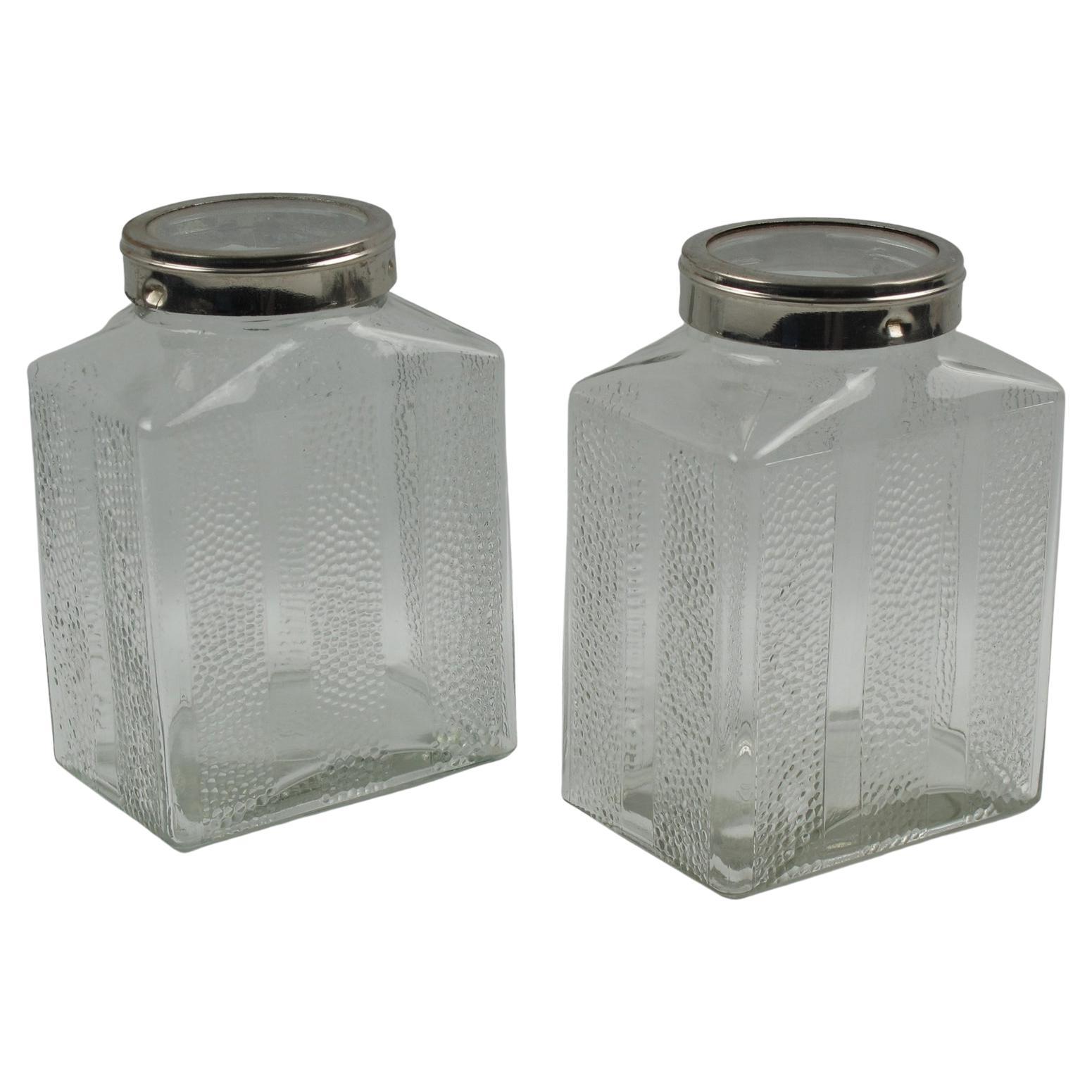 Art Deco Glass and Chrome Kitchen Canister Jar, a pair