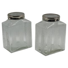 Vintage Art Deco Glass and Chrome Kitchen Canister Jar, a pair