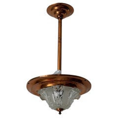 Art Deco Glass and Copper Ceiling Lamp, 1940s, France