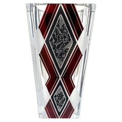 Art Deco Glas und Emaille Geometrische Vase von Karl Palda, um 1930
