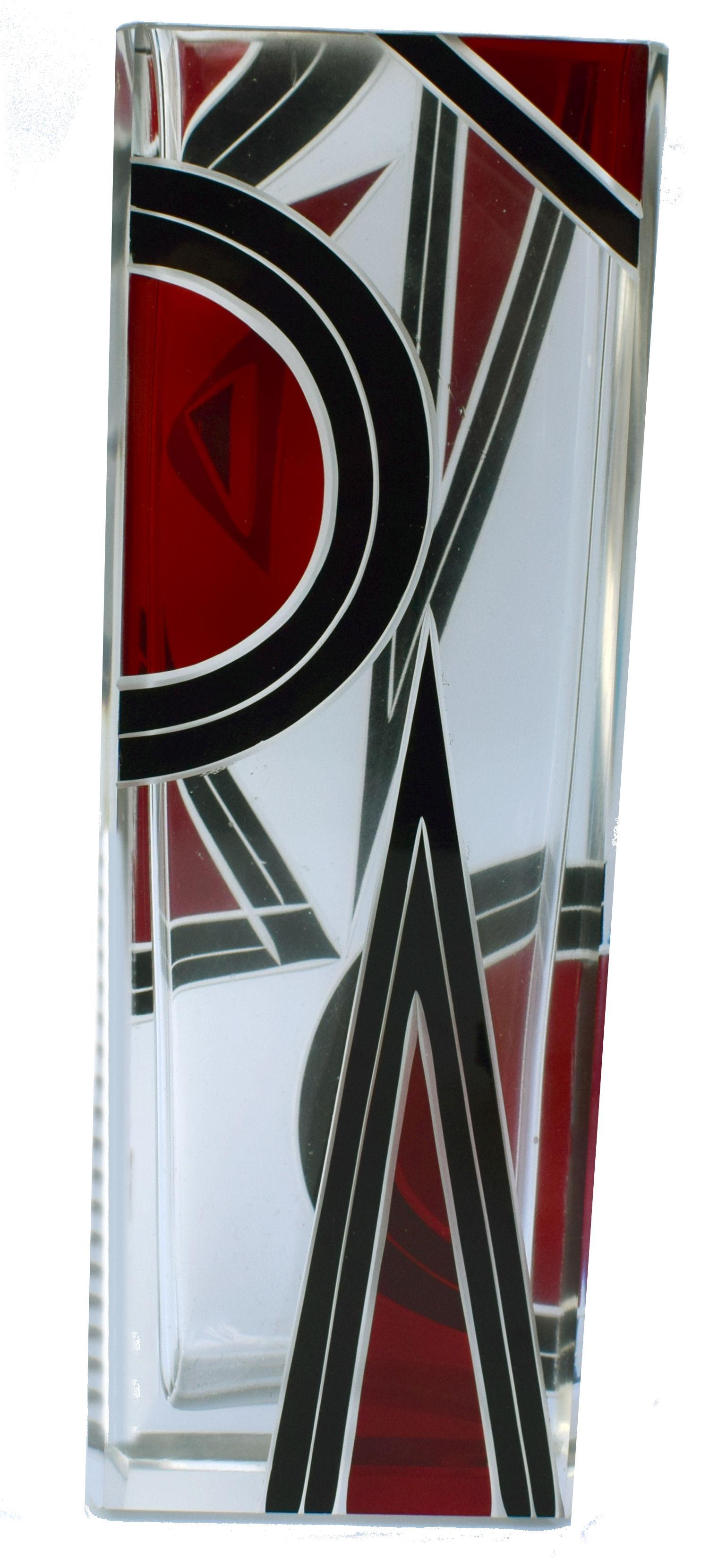 Art Deco Glass and Enamel Etched Geometric Vase 3