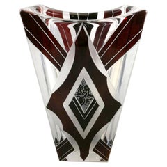 Art Deco Glass and Enamel Etched Geometric Vase Art Deco Glass and Enamel Etched Geometric Vase
