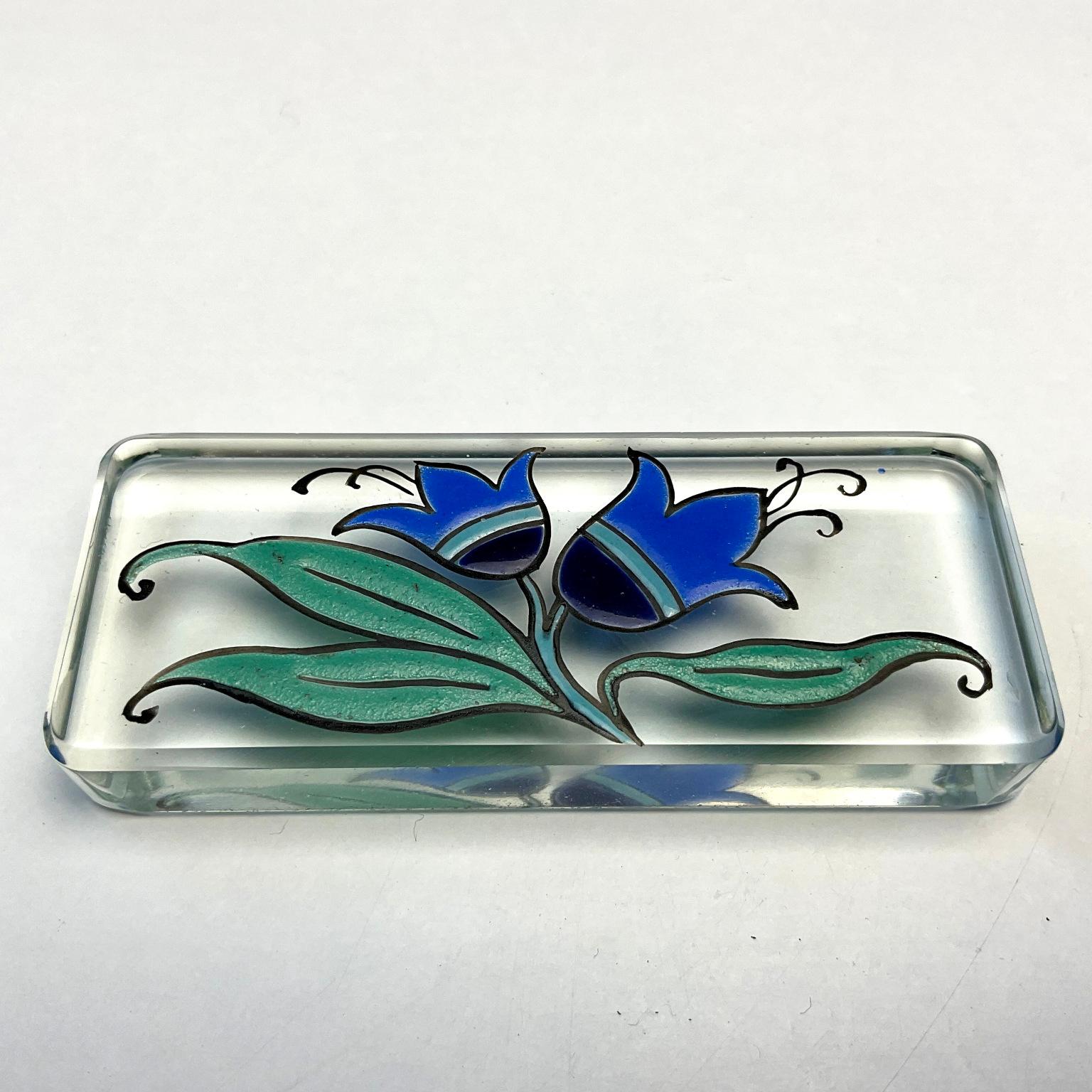 Enameled Art Deco Glass and Enamel Knife Rests for Maison Delvaux Paris France 1925 For Sale