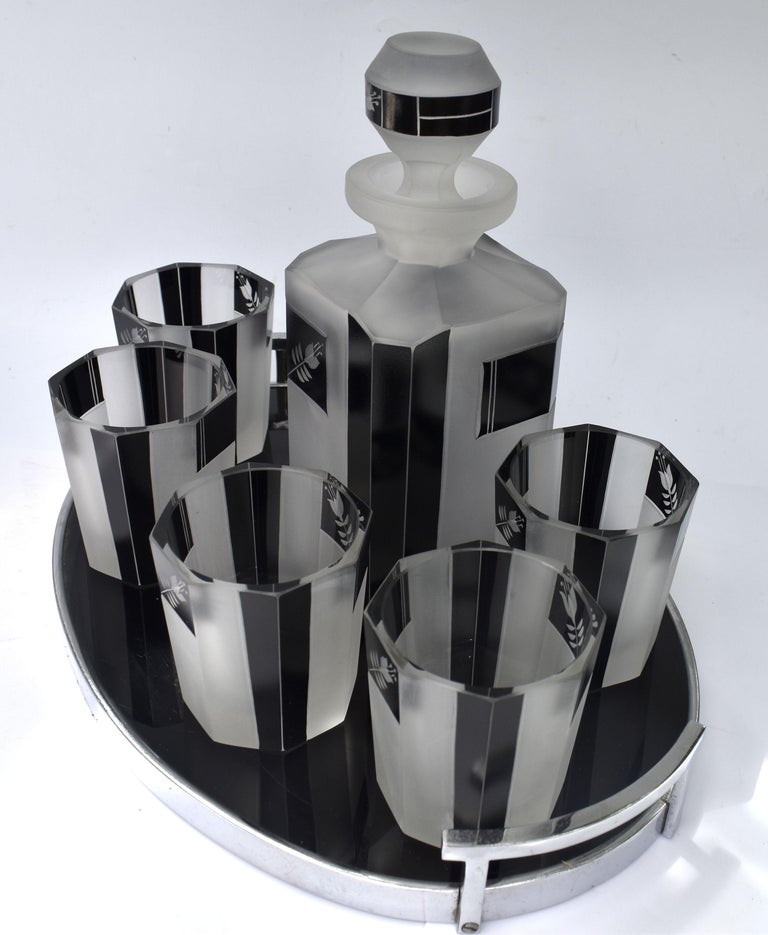 Art Deco Glass and Enamel Whiskey Decanter Set, c1930 For Sale 4