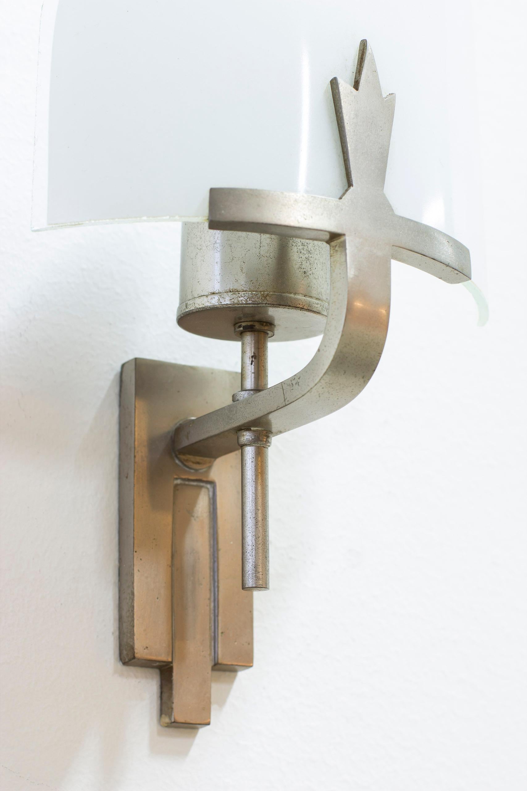 Art Deco glass and metal wall lamps, Sweden, 1920s, Swedish Grace 6