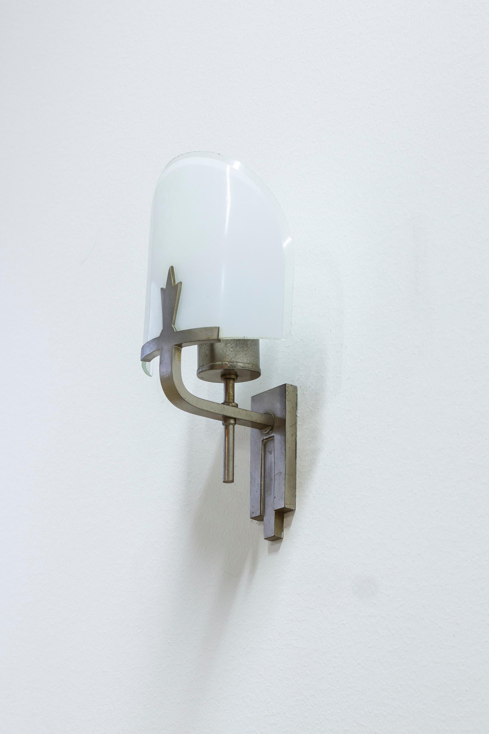 Early 20th Century Art Deco glass and metal wall lamps, Sweden, 1920s, Swedish Grace