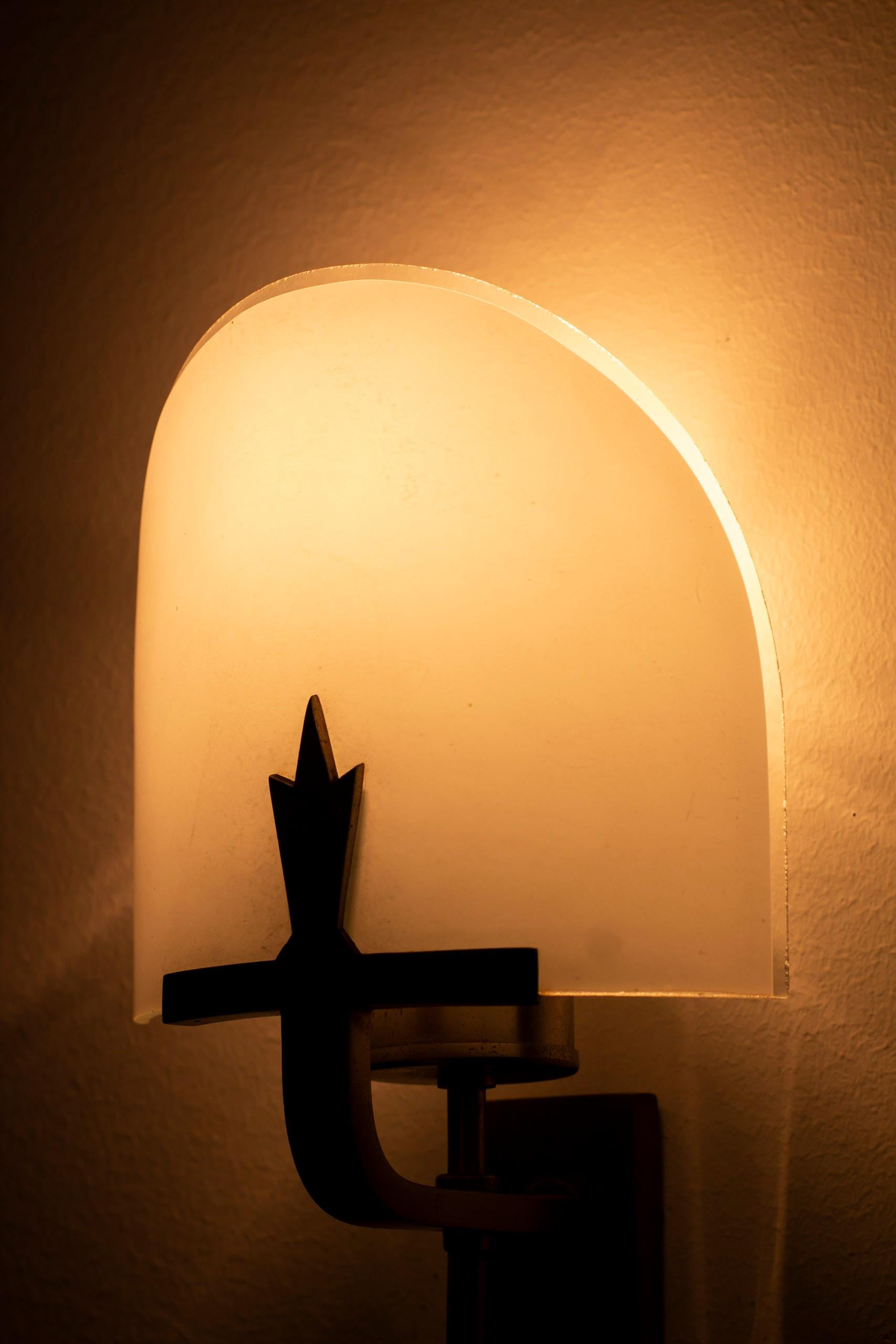 Art Deco glass and metal wall lamps, Sweden, 1920s, Swedish Grace 1