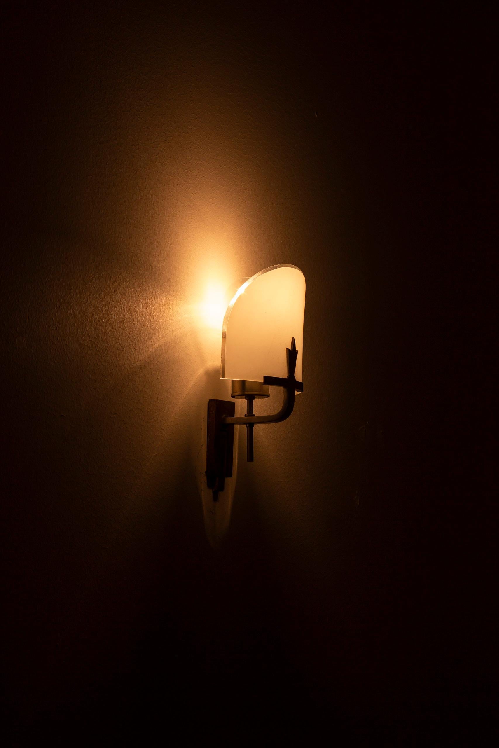 Art Deco glass and metal wall lamps, Sweden, 1920s, Swedish Grace 4