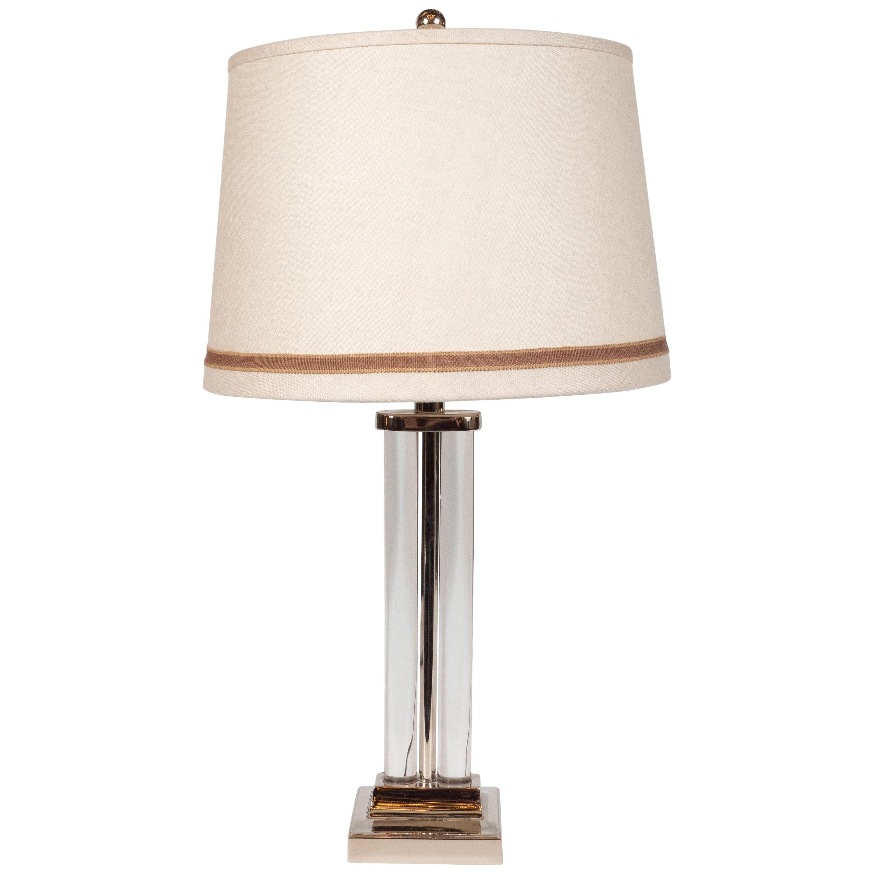 Art Deco Glass and Nickel Table Lamp by Gilbert Rohde for MSLC