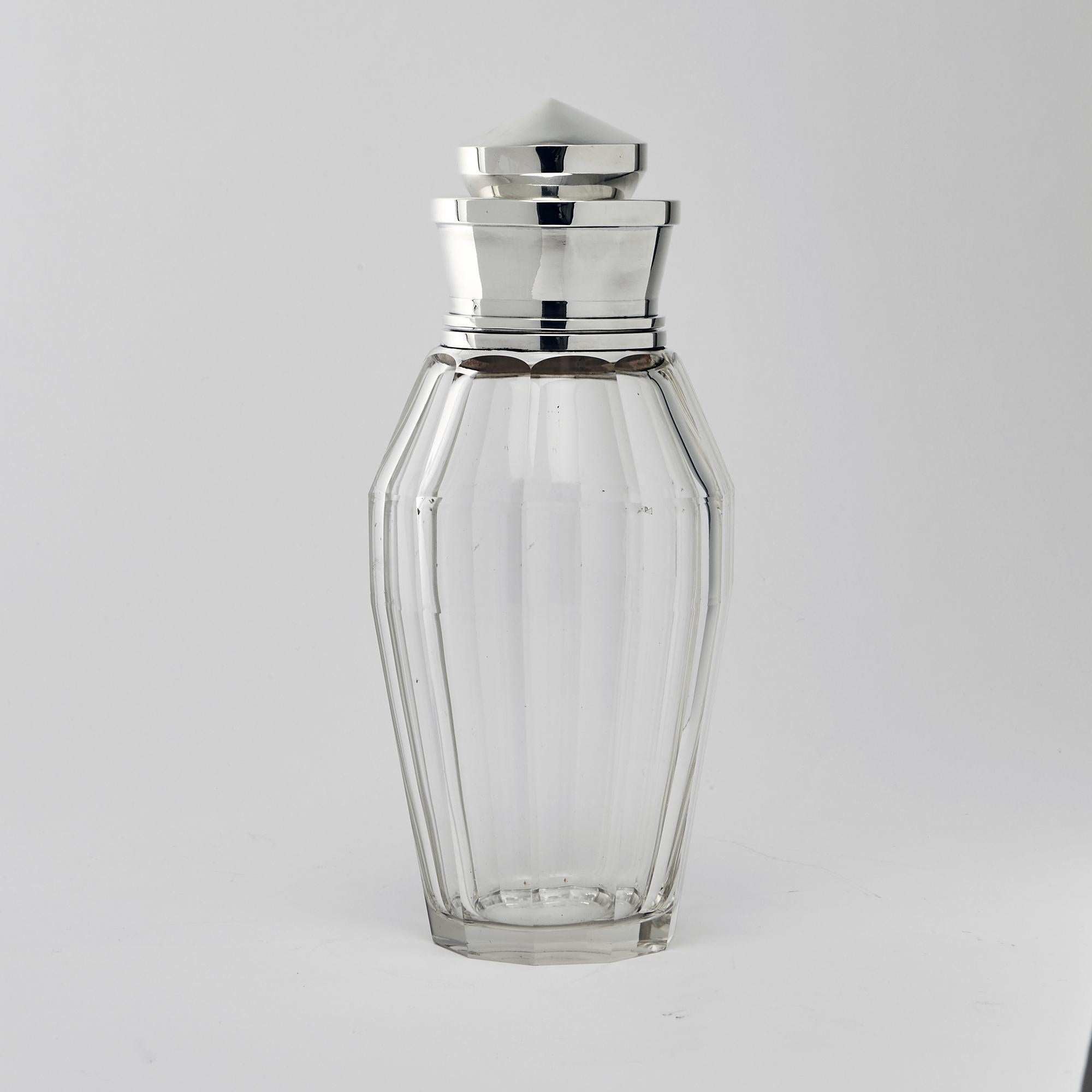 20th Century Art Deco Glass and Silver Cocktail Shaker