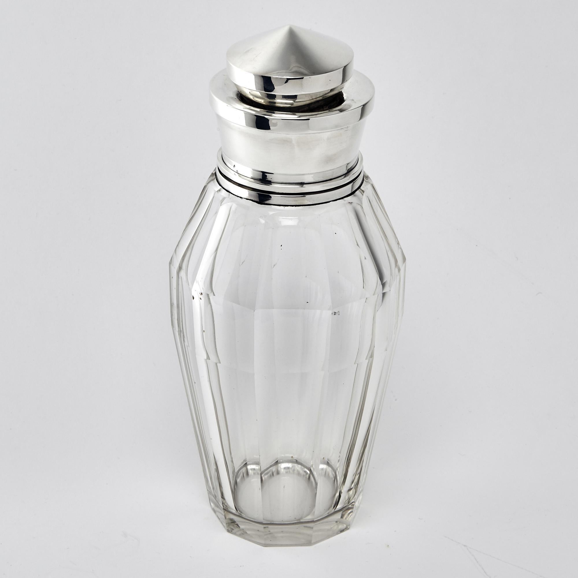 Sterling Silver Art Deco Glass and Silver Cocktail Shaker