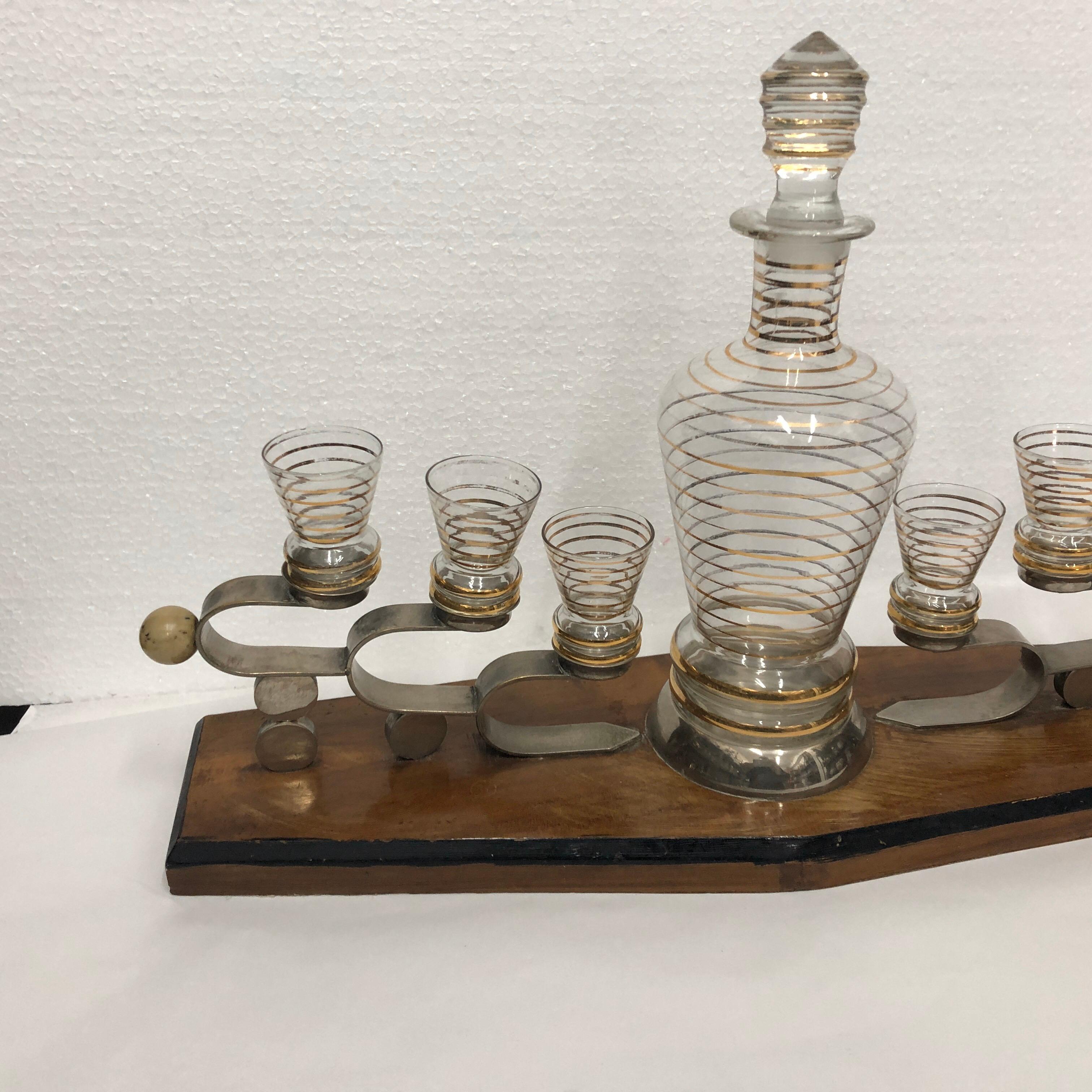 Art Deco Glass and Wood Italian Liquor Set on Stand, circa 1930 8