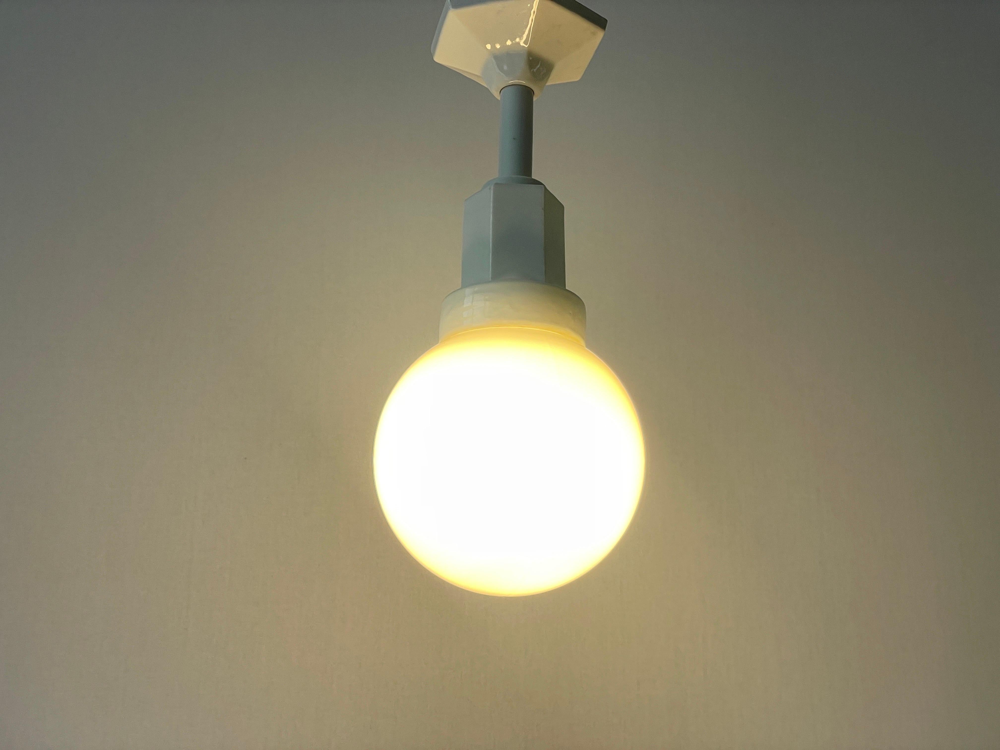 Art Deco Glass Ball and White Ceramic Body Pendant Lamp, 1950s, Italy For Sale 7