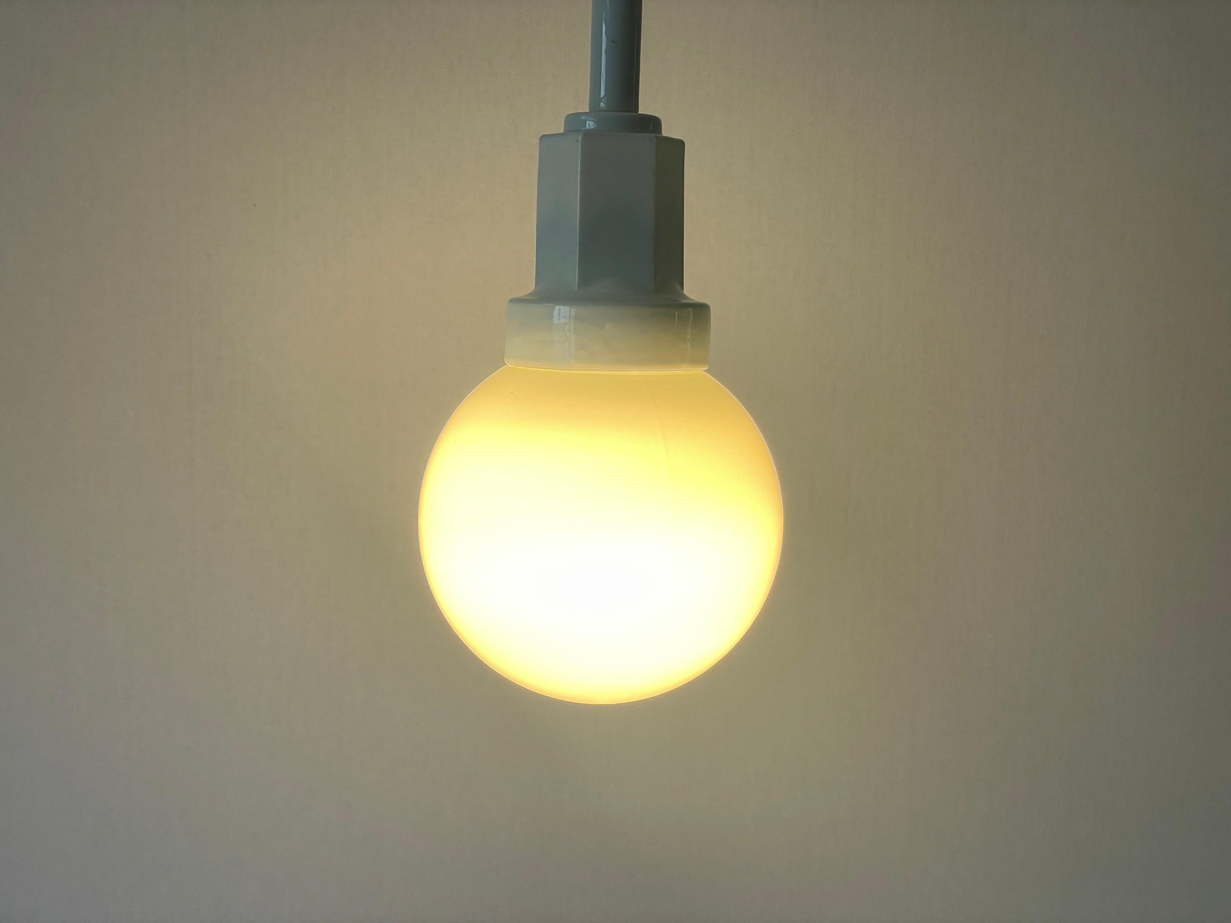 Art Deco Glass Ball and White Ceramic Body Pendant Lamp, 1950s, Italy For Sale 8