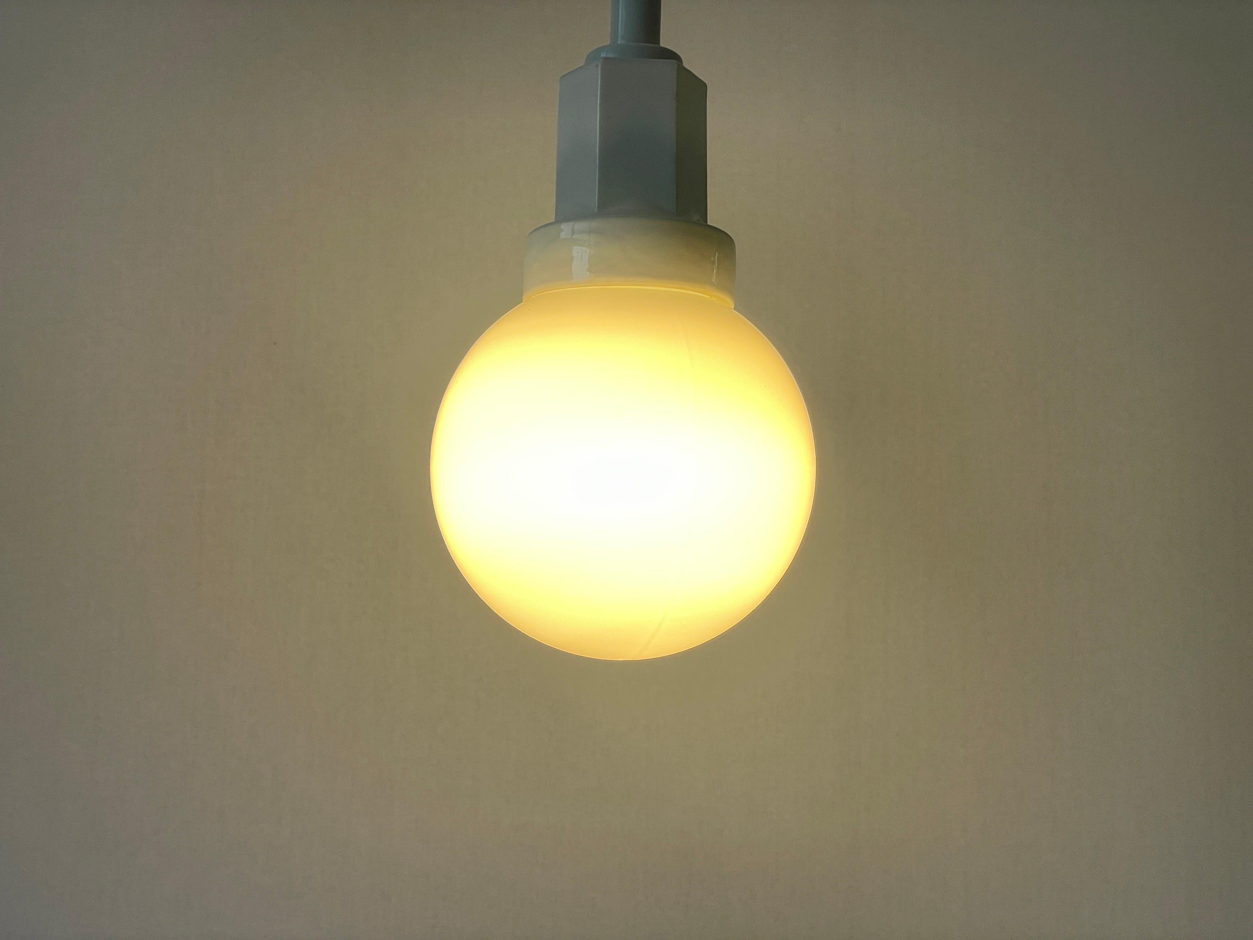 Art Deco Glass Ball and White Ceramic Body Pendant Lamp, 1950s, Italy For Sale 9