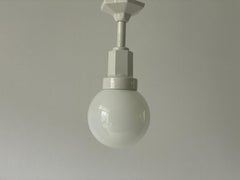 Art Deco Glass Ball and White Ceramic Body Pendant Lamp, 1950s, Italy