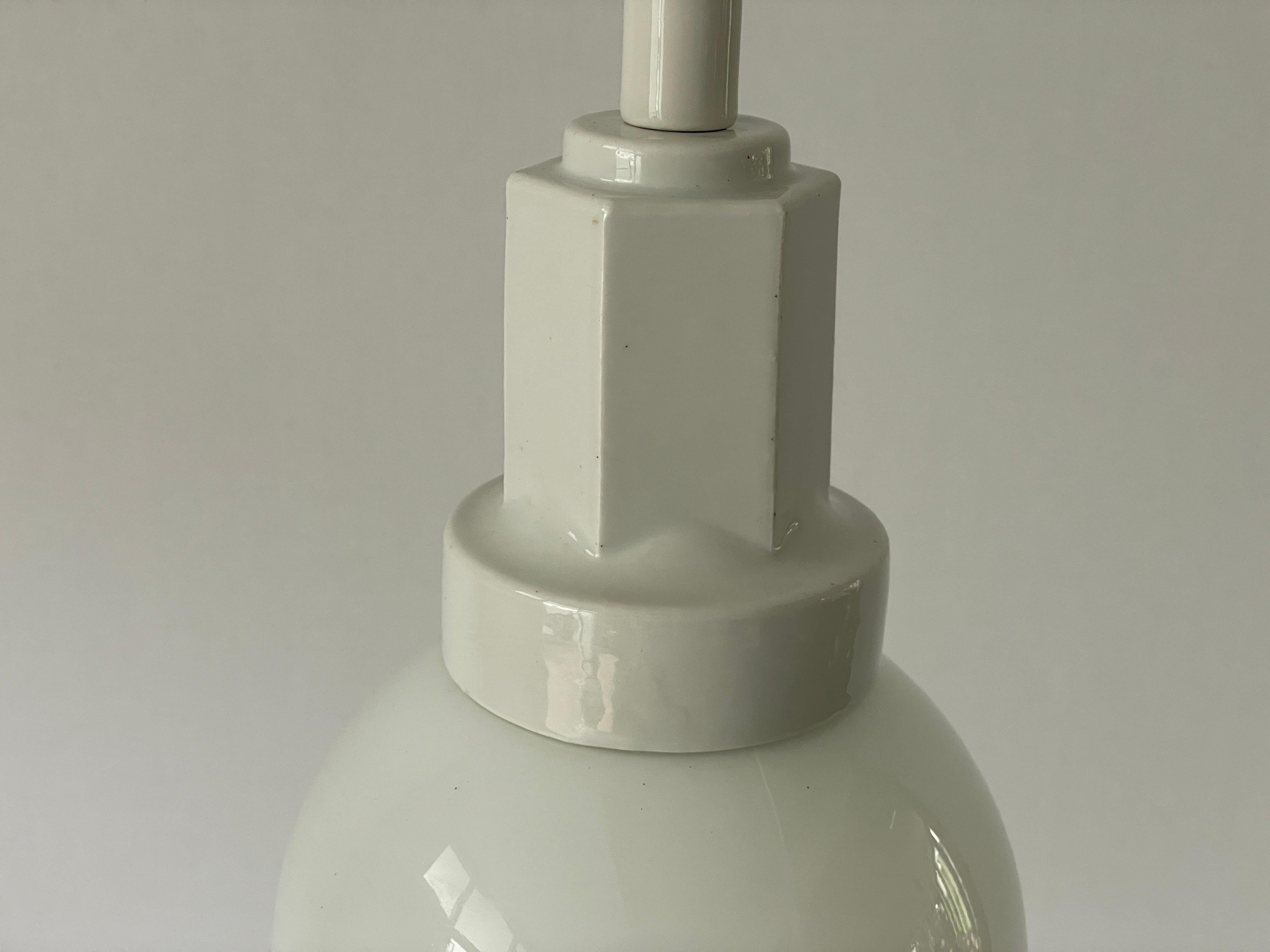 Art Deco Glass Ball and White Ceramic Body Pendant Lamp, 1950s, Italy For Sale 2