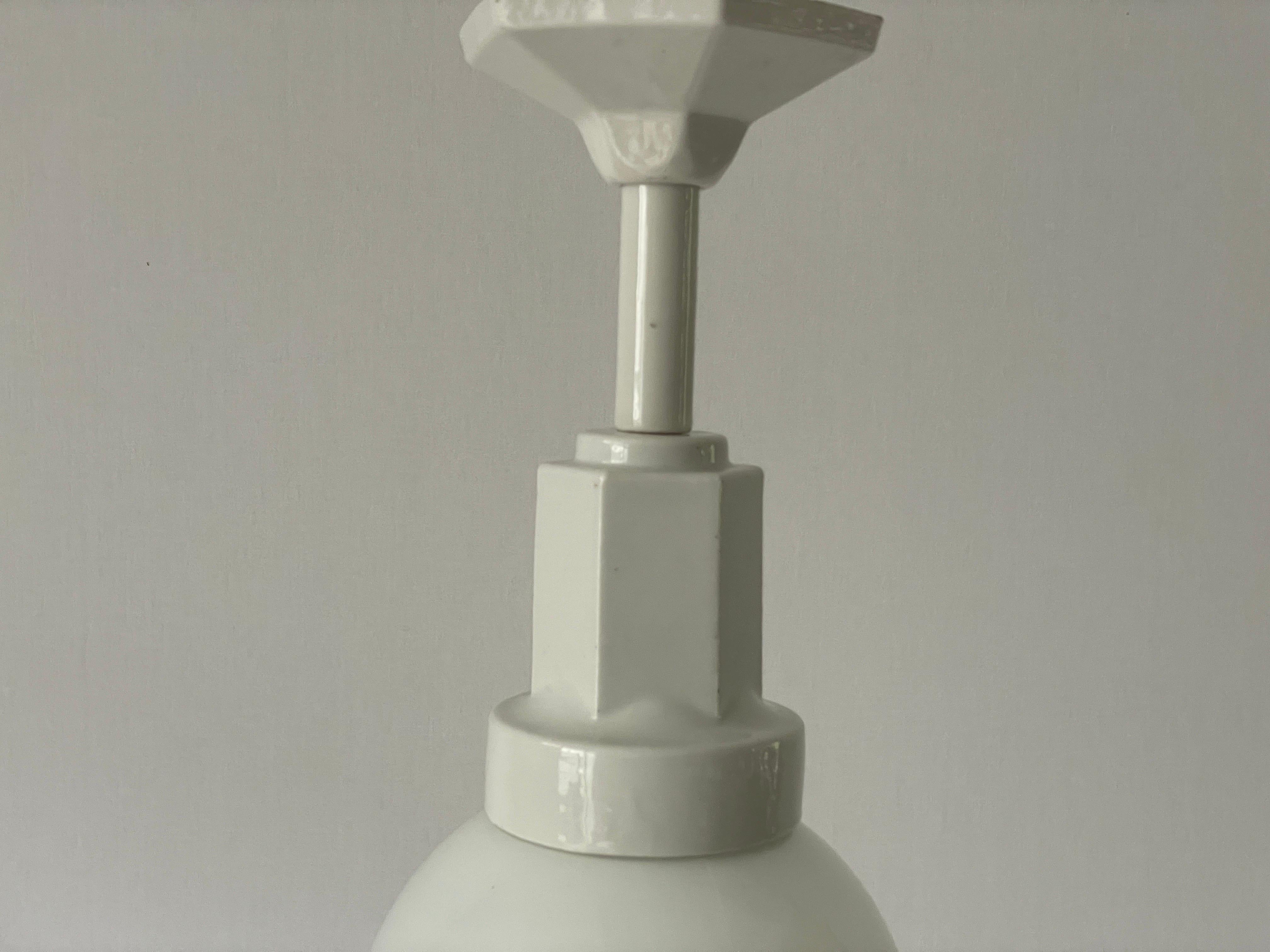 Art Deco Glass Ball and White Ceramic Body Pendant Lamp, 1950s, Italy For Sale 3